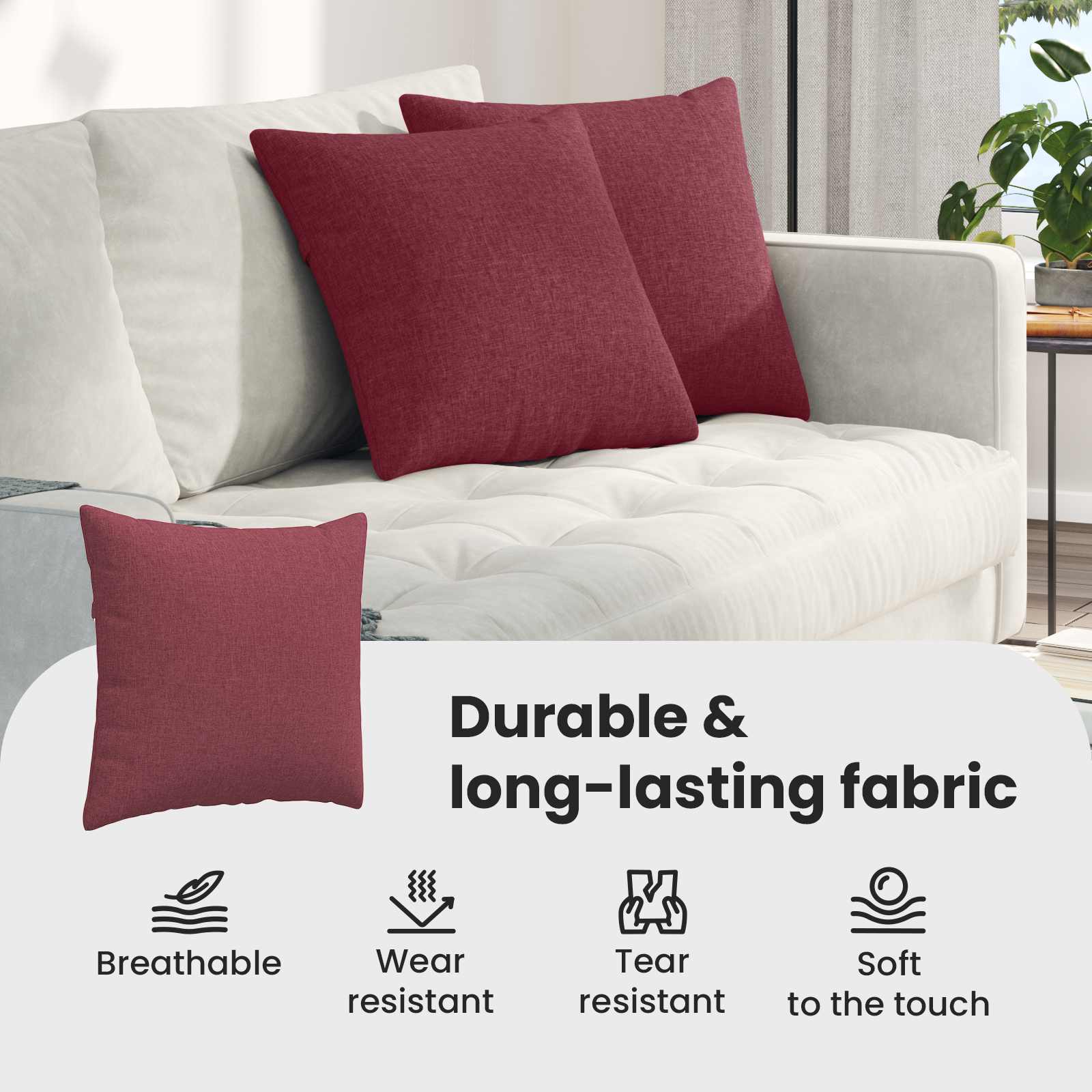 Sofa Pagalvės 2 pcs Vyno raudona 45 x 45 cm audinys