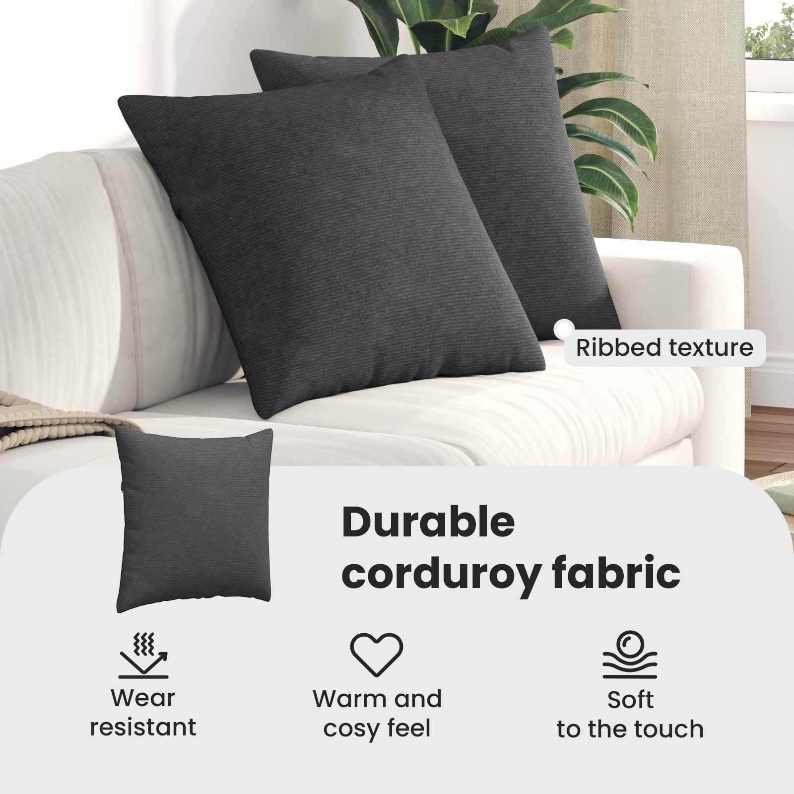 Sofa Pagalvės 2 pcs Tamsiai pilka 60 x 60 cm Kordūrinis audinys