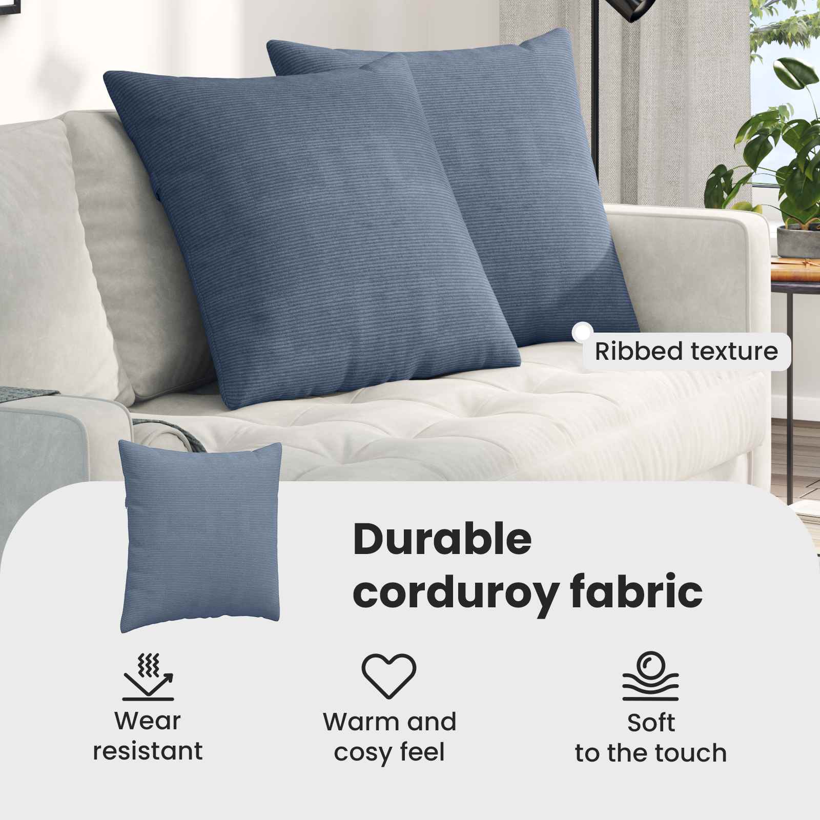 Sofa Pagalvės 2 pcs Mėlyna 60 x 60 cm Kordūrinis audinys