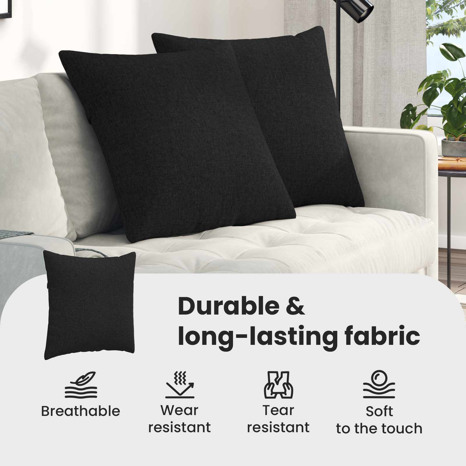 Sofa Cushions 2 pcs Black 80 x 80 cm fabric