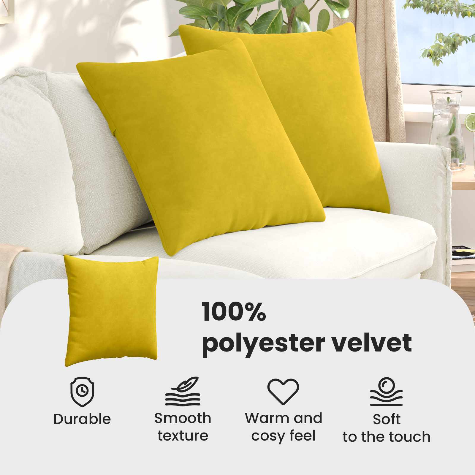 Sofa Pagalvės 2 pcs Geltona 80 x 80 cm Kordūrinis audinys