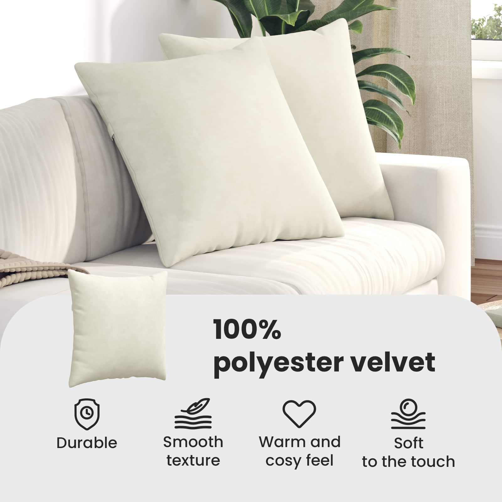 Sofa Pagalvės 2 pcs Kreminė 80 x 80 cm Kordūrinis audinys