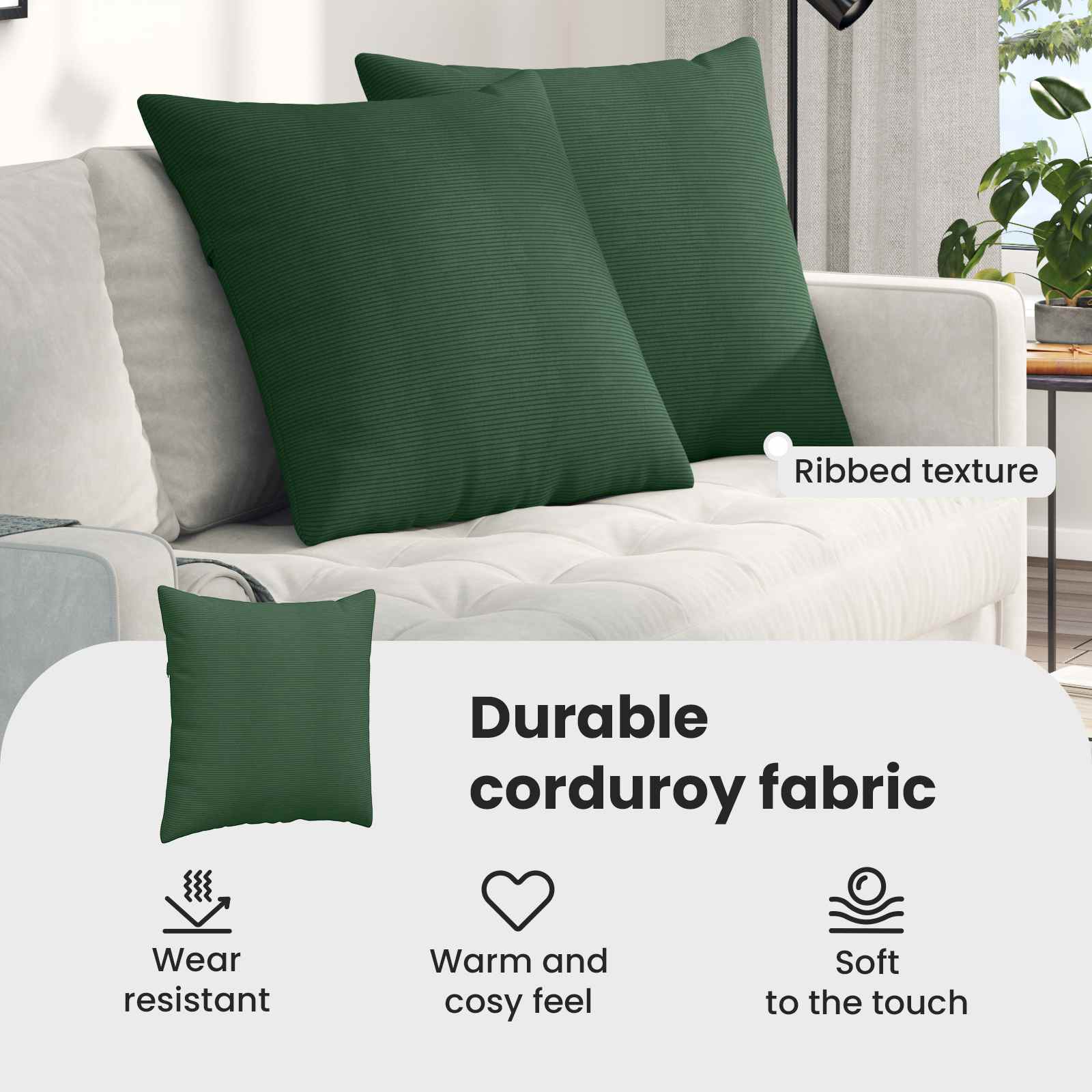 Sofa Pagalvės 2 pcs Tamsiai žalia 80 x 80 cm Kordūrinis audinys