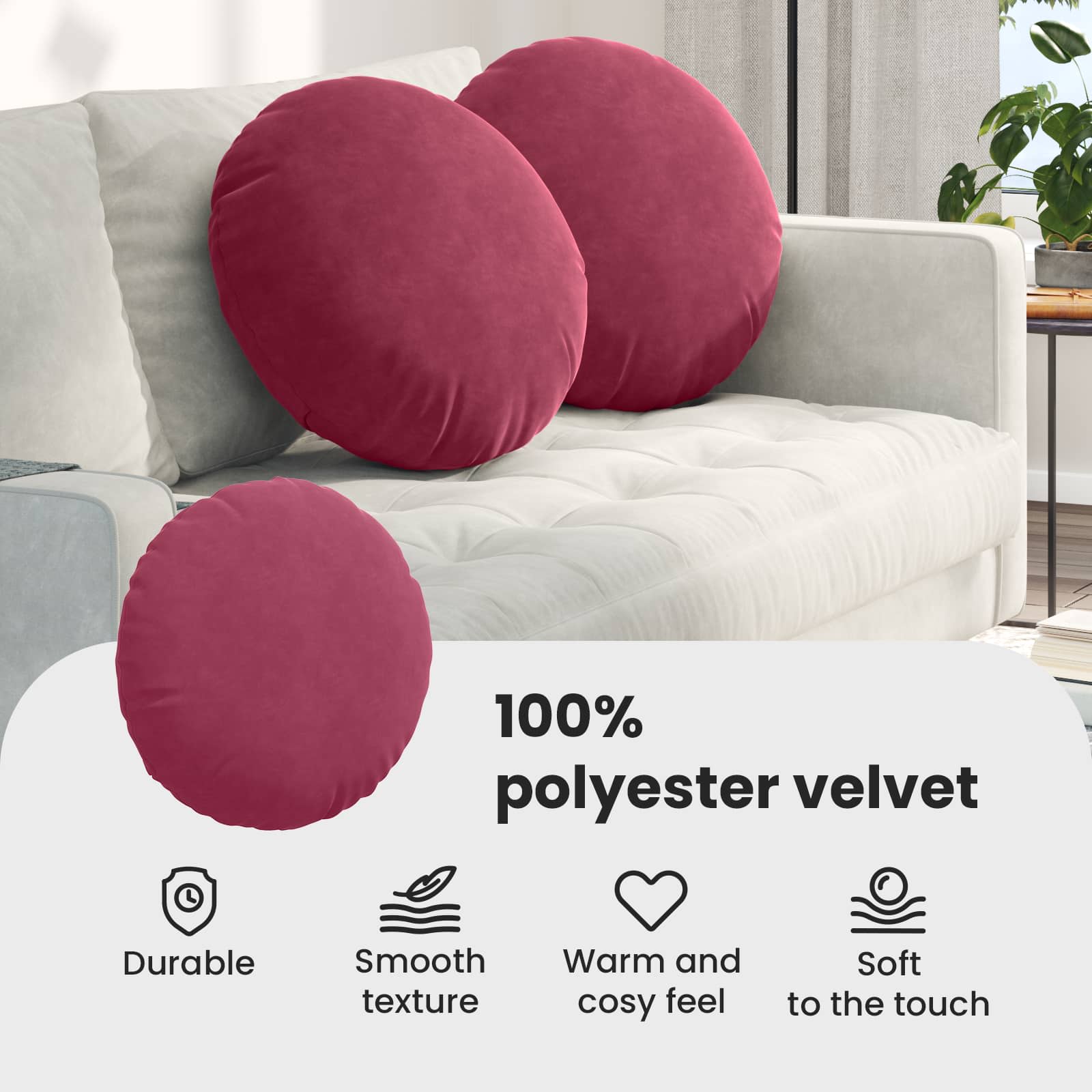 Sėdynių pagalvėlės 2 pcs Vyno raudona Ø 40 x 13 cm Aksomas