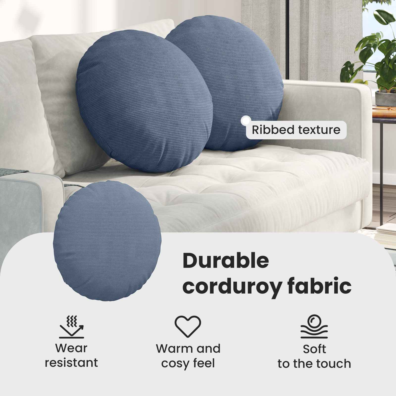 Sėdynių pagalvėlės 2 pcs Mėlyna Ø 50 cm Kordūrinis audinys