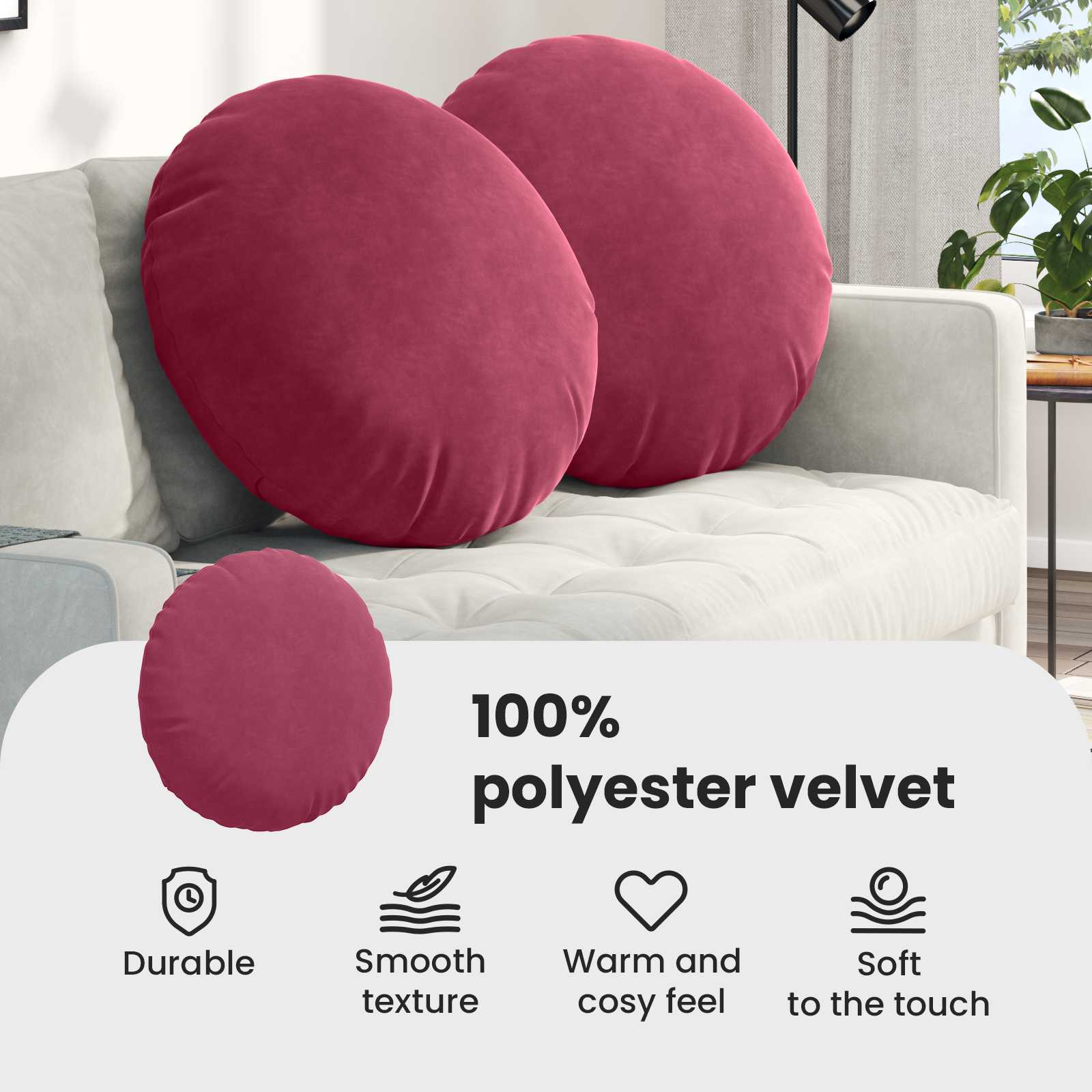 Sėdynių pagalvėlės 2 pcs Vyno raudona Ø 40 x 13 cm Aksomas