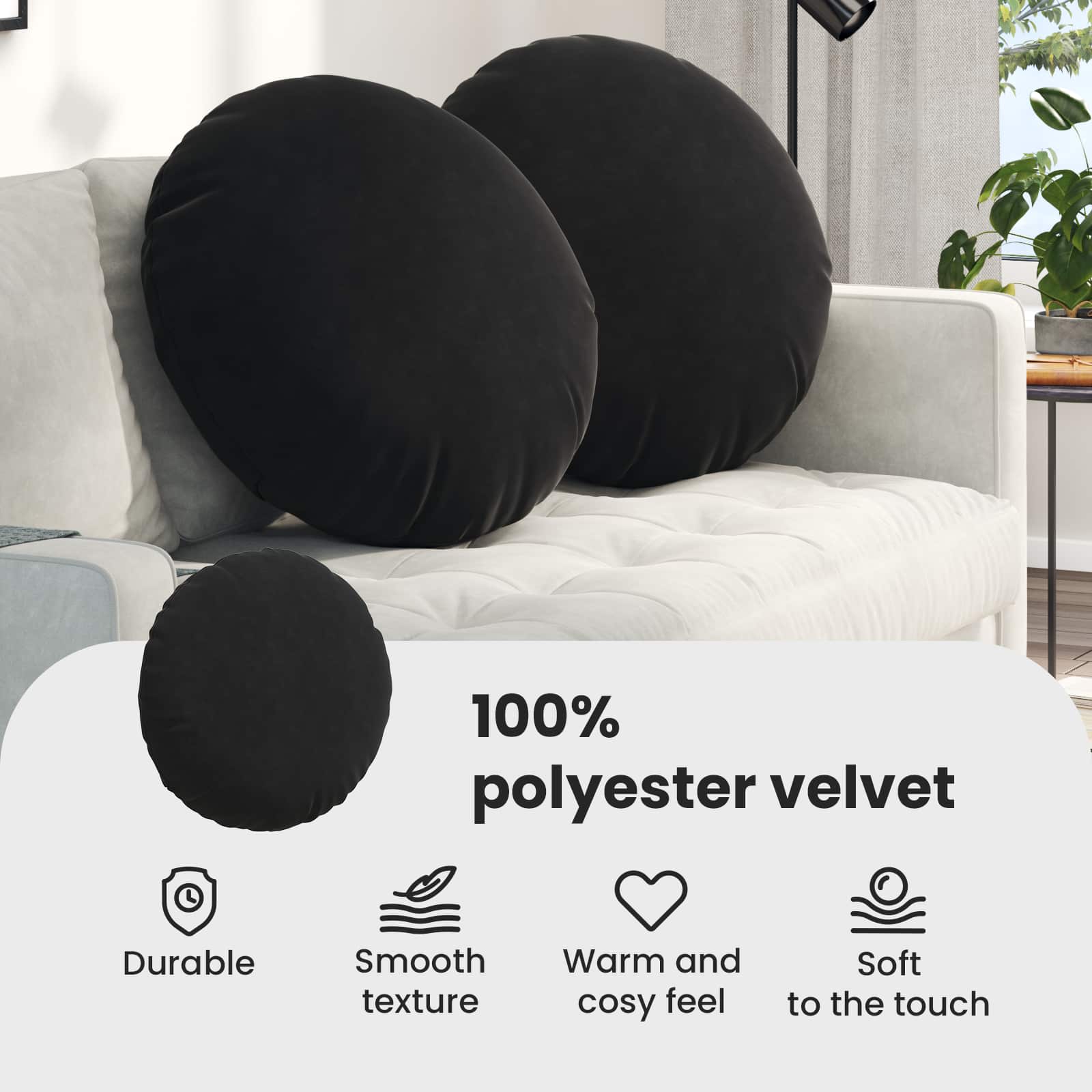 Sėdynių pagalvėlės 2 pcs Juoda Ø 40 x 13 cm Aksomas
