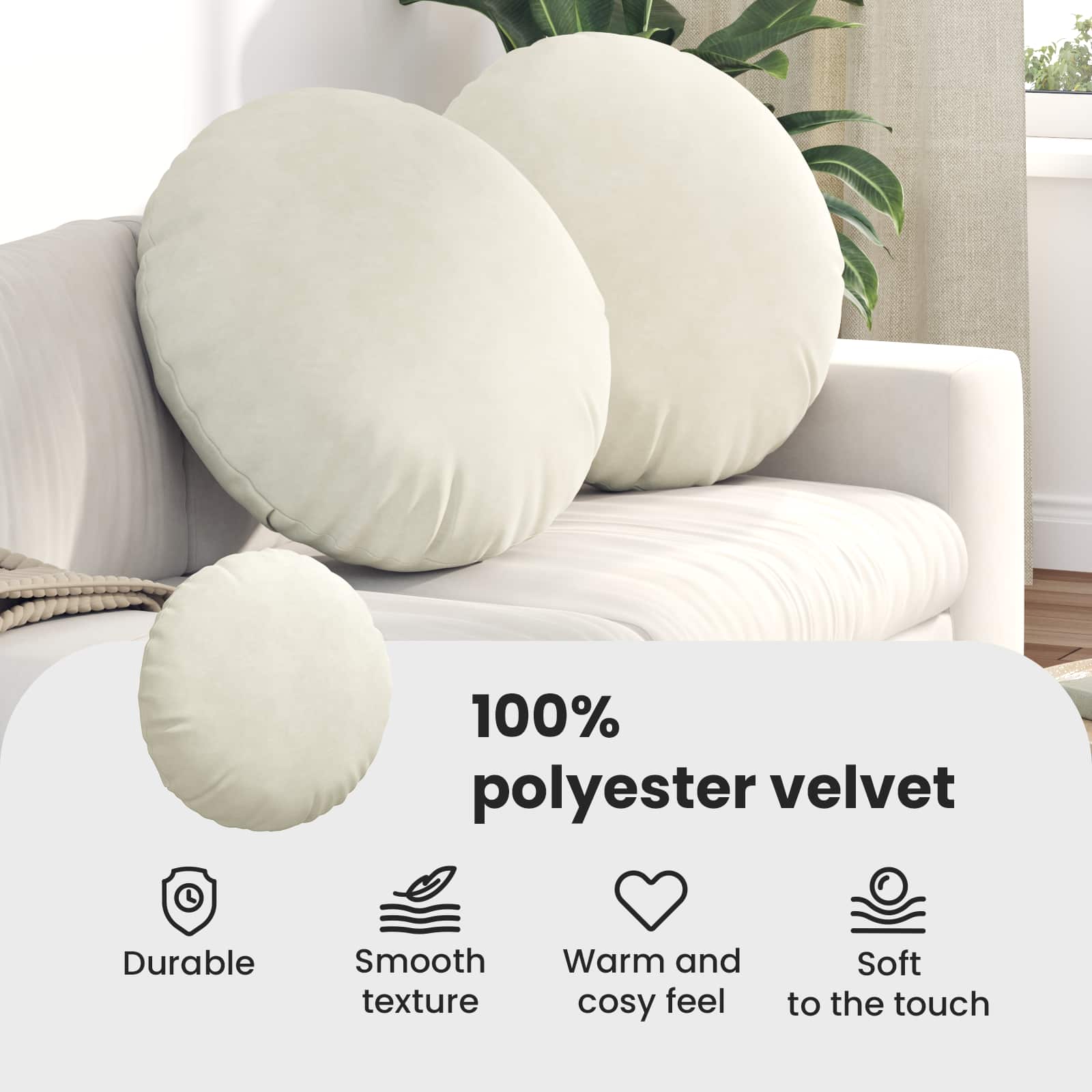 Sėdynių pagalvėlės 2 pcs Kreminė Ø 40 x 13 cm Aksomas