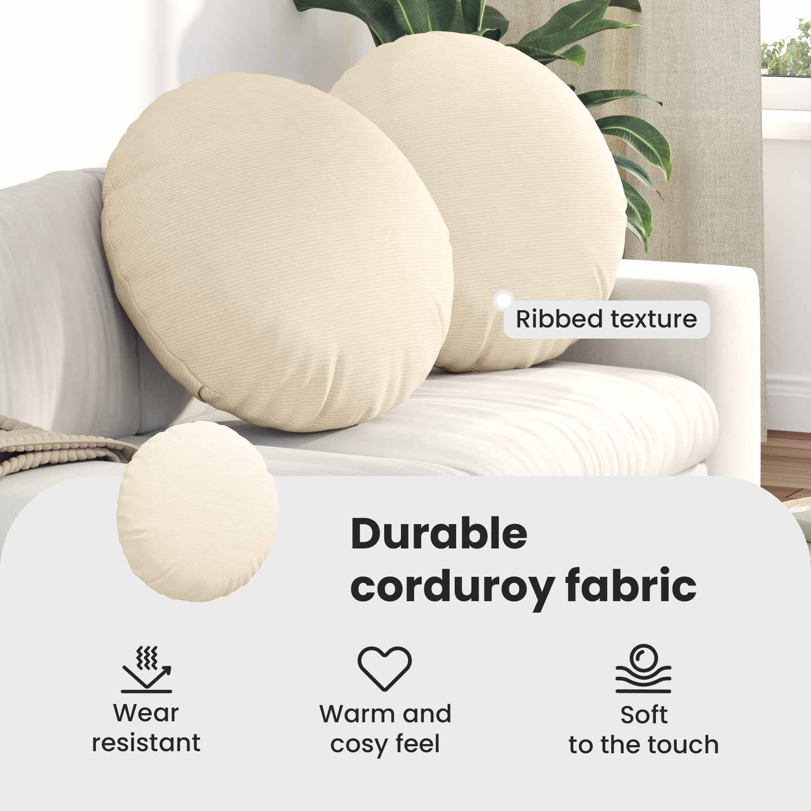 Sėdynių pagalvėlės 2 pcs Kreminė Ø 60 cm Kordūrinis audinys