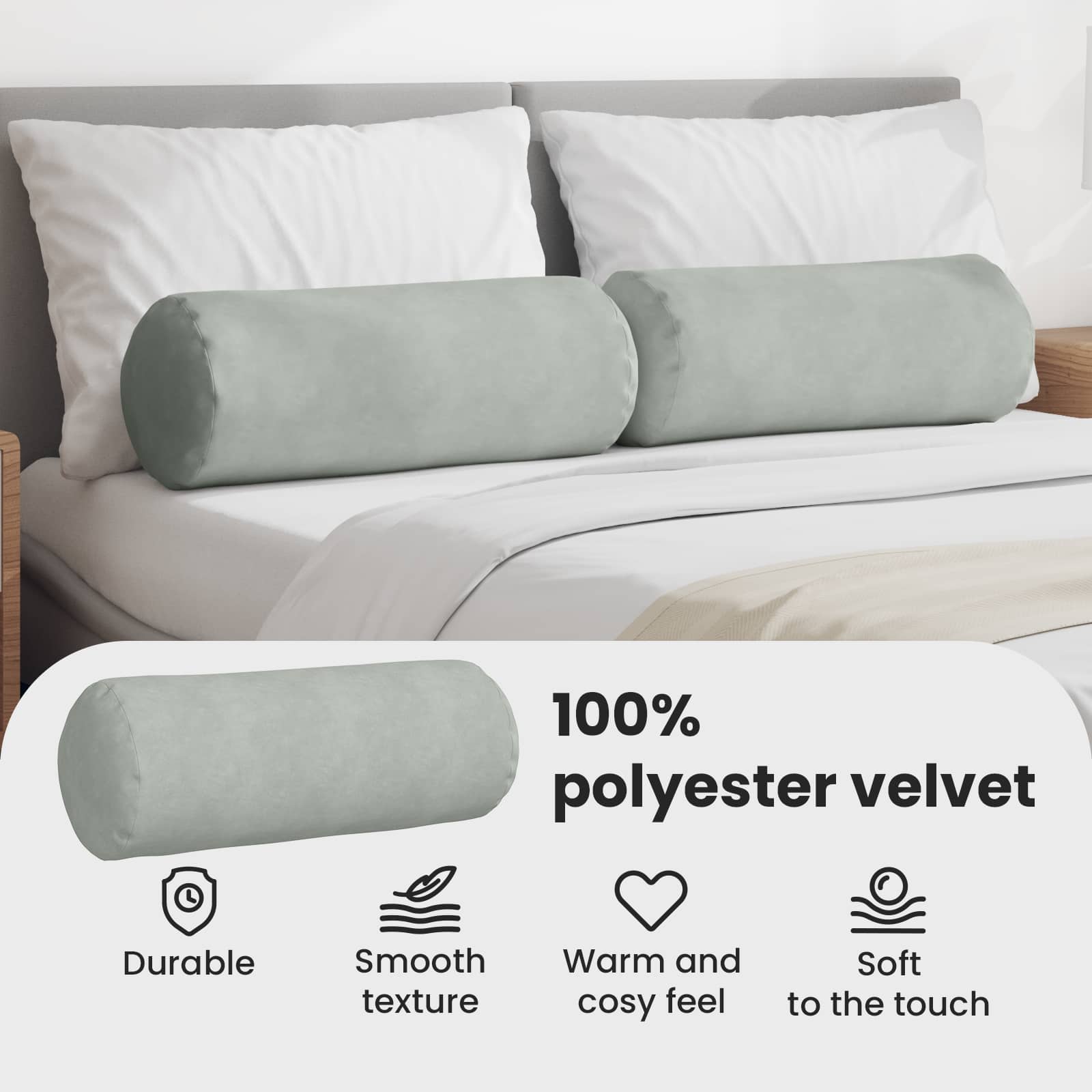 Pagalvės 2 pcs Šviesiai pilka Ø 25 x 70 cm Kordūrinis audinys