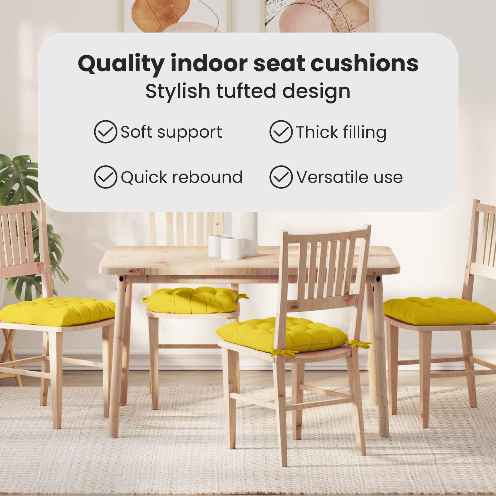 Seat cushions 2 pcs Light yellow 40 x 40 x 6 cm fabric