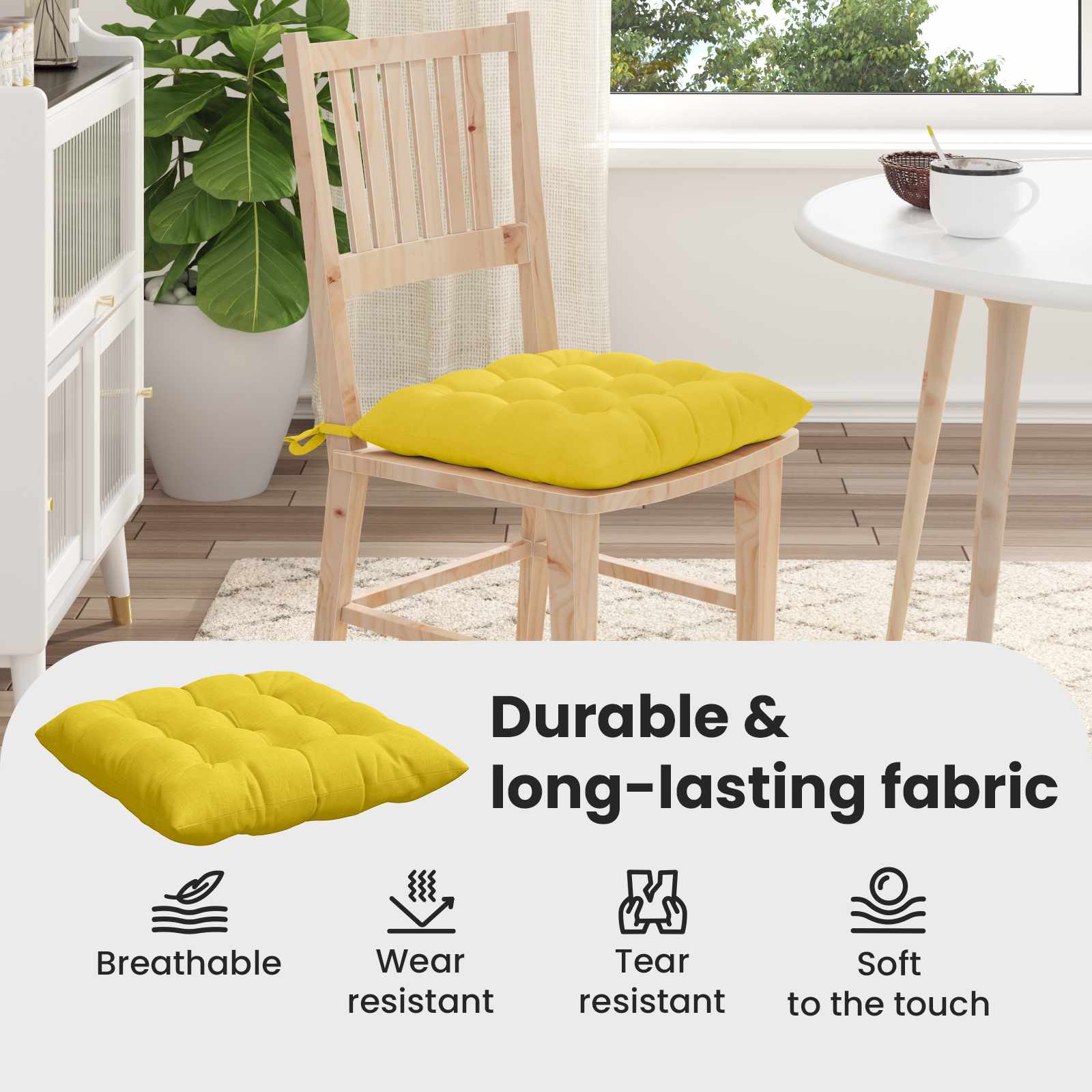 Seat cushions 2 pcs Light yellow 40 x 40 x 6 cm fabric