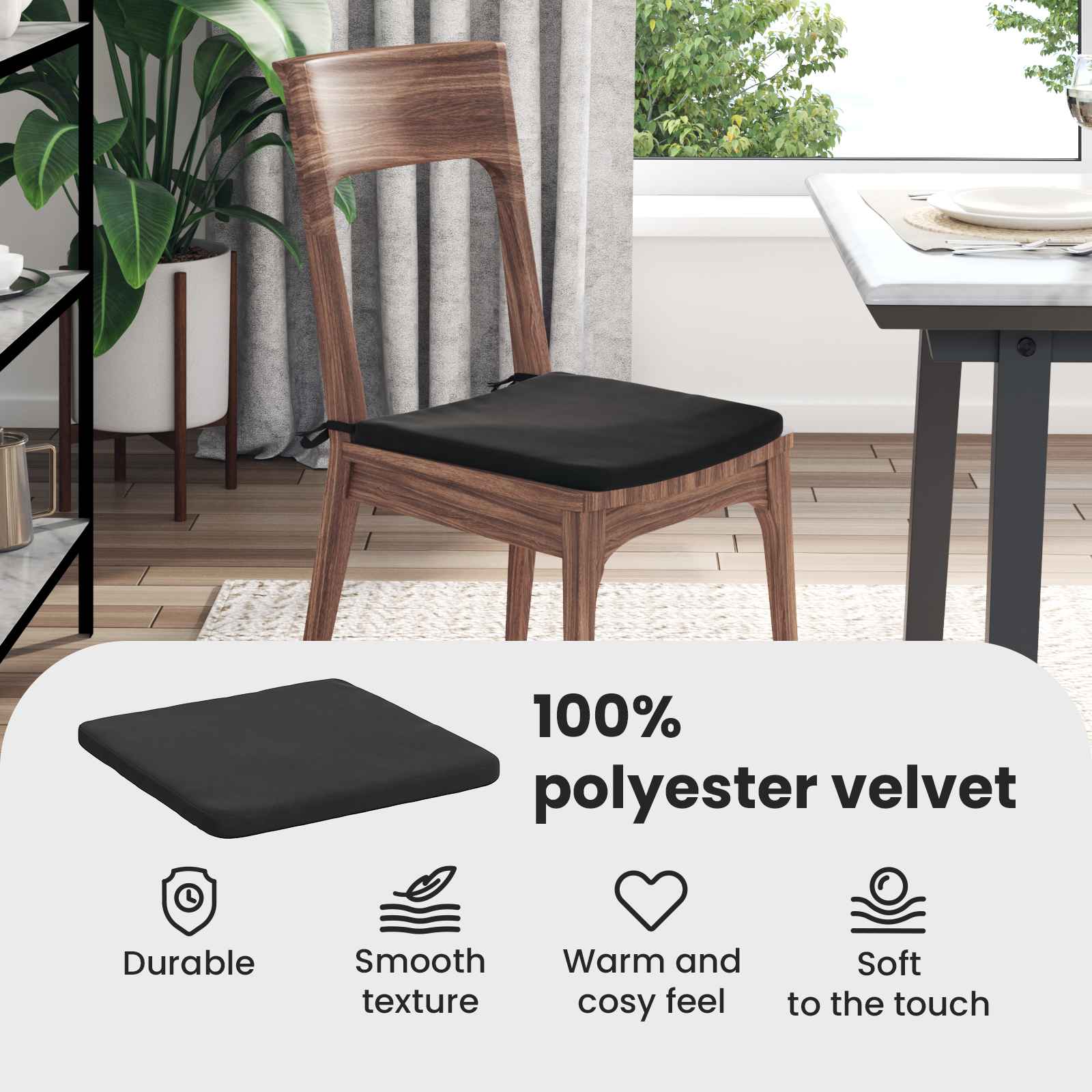 Sėdynių pagalvėlės 4 pcs Juoda 40 x 40 x 3 cm Aksomas