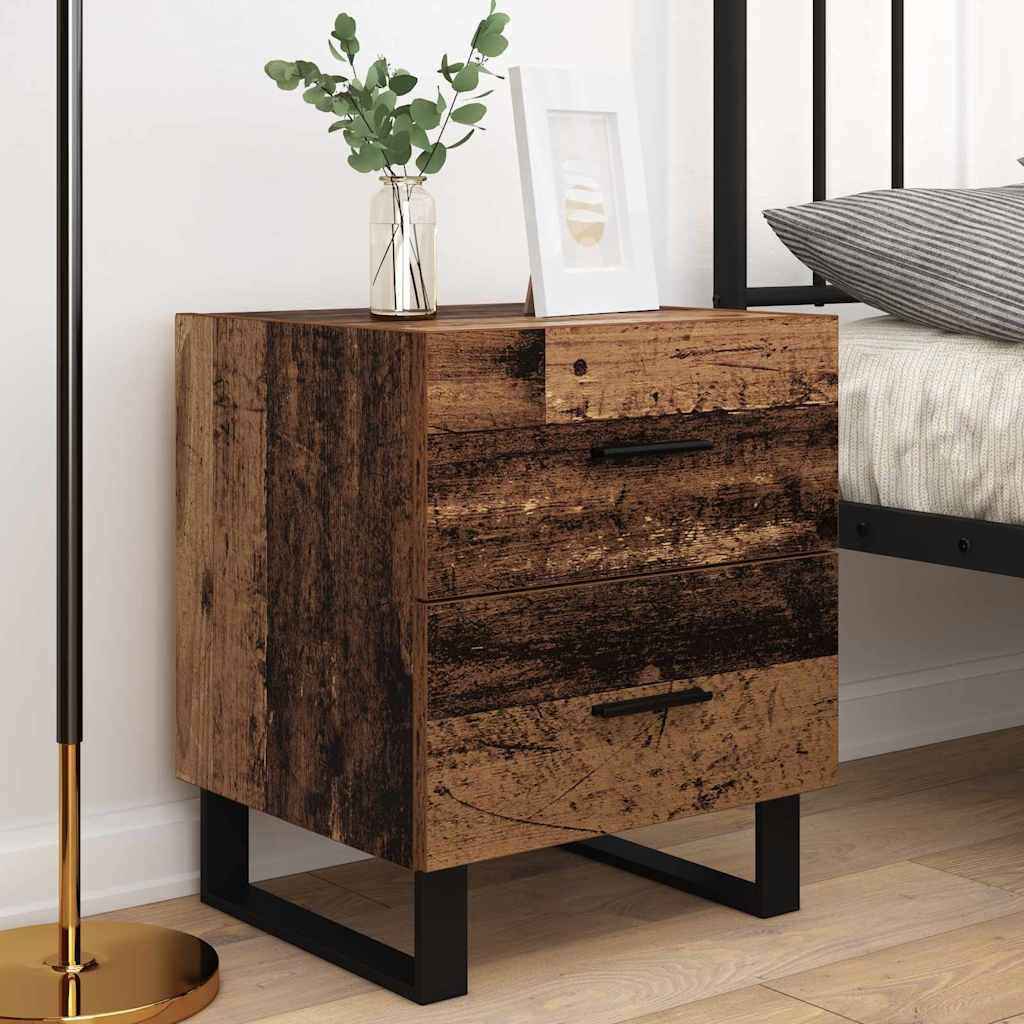 Bedside cabinet with 2 drawers Old wood and black