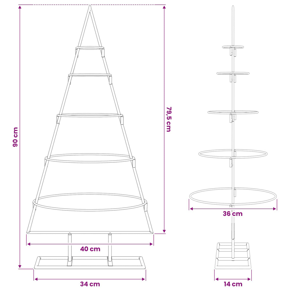 Metalinis Kalėdų medis s stovu Auksinė 90 cm