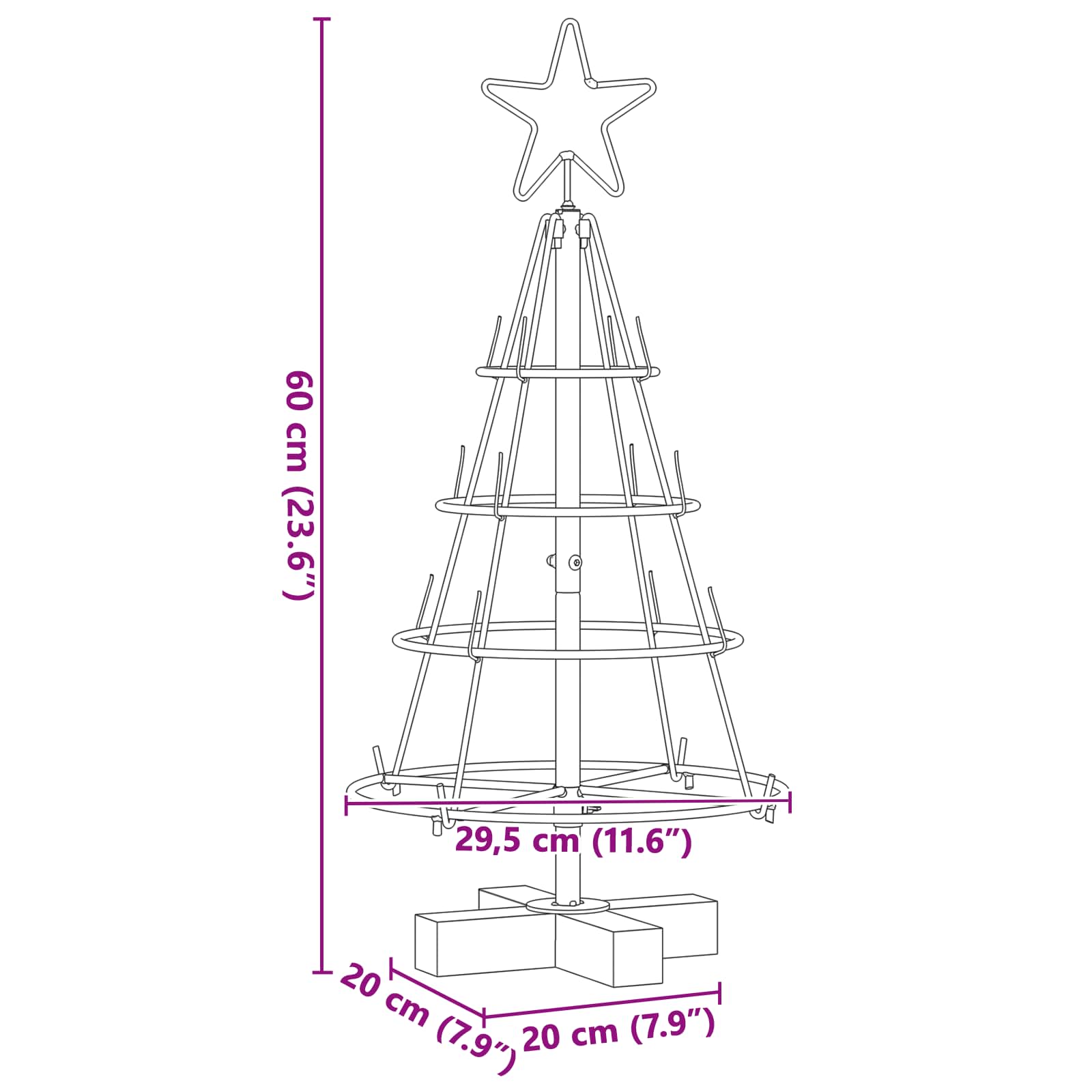 Christmas Cone Tree with Stand Black 60 cm Steel