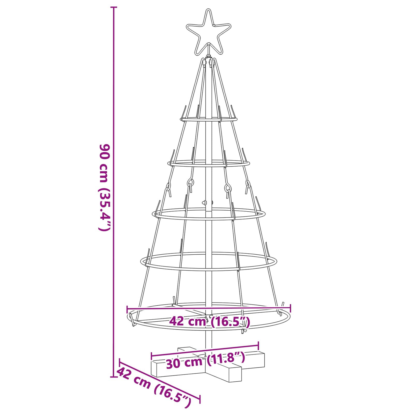 Kalėdų Kūgio Medis EVERGREEN PINE, stovu Juoda 90 cm. Plienas