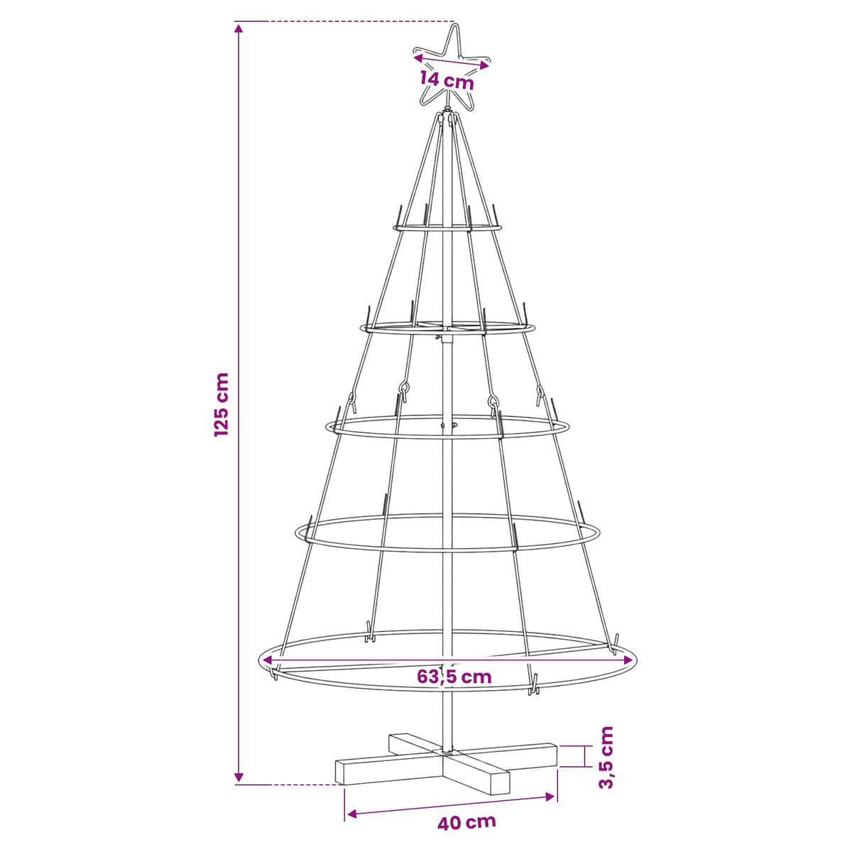 Kalėdų Kūgio Medis EVERGREEN PINE, stovu Juoda 125 cm. Plienas
