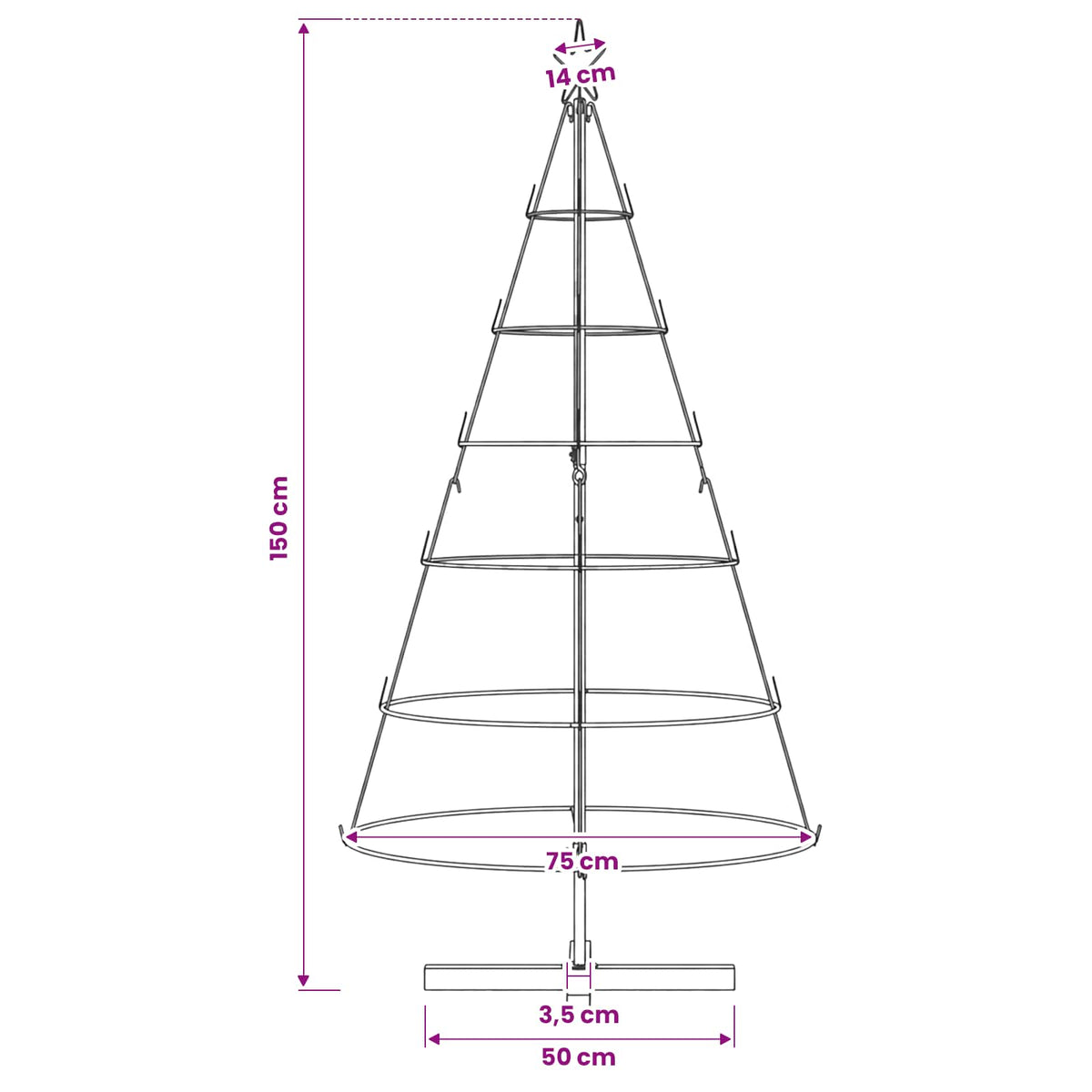 Kalėdų Kūgio Medis EVERGREEN PINE, stovu Juoda 150 cm. Plienas