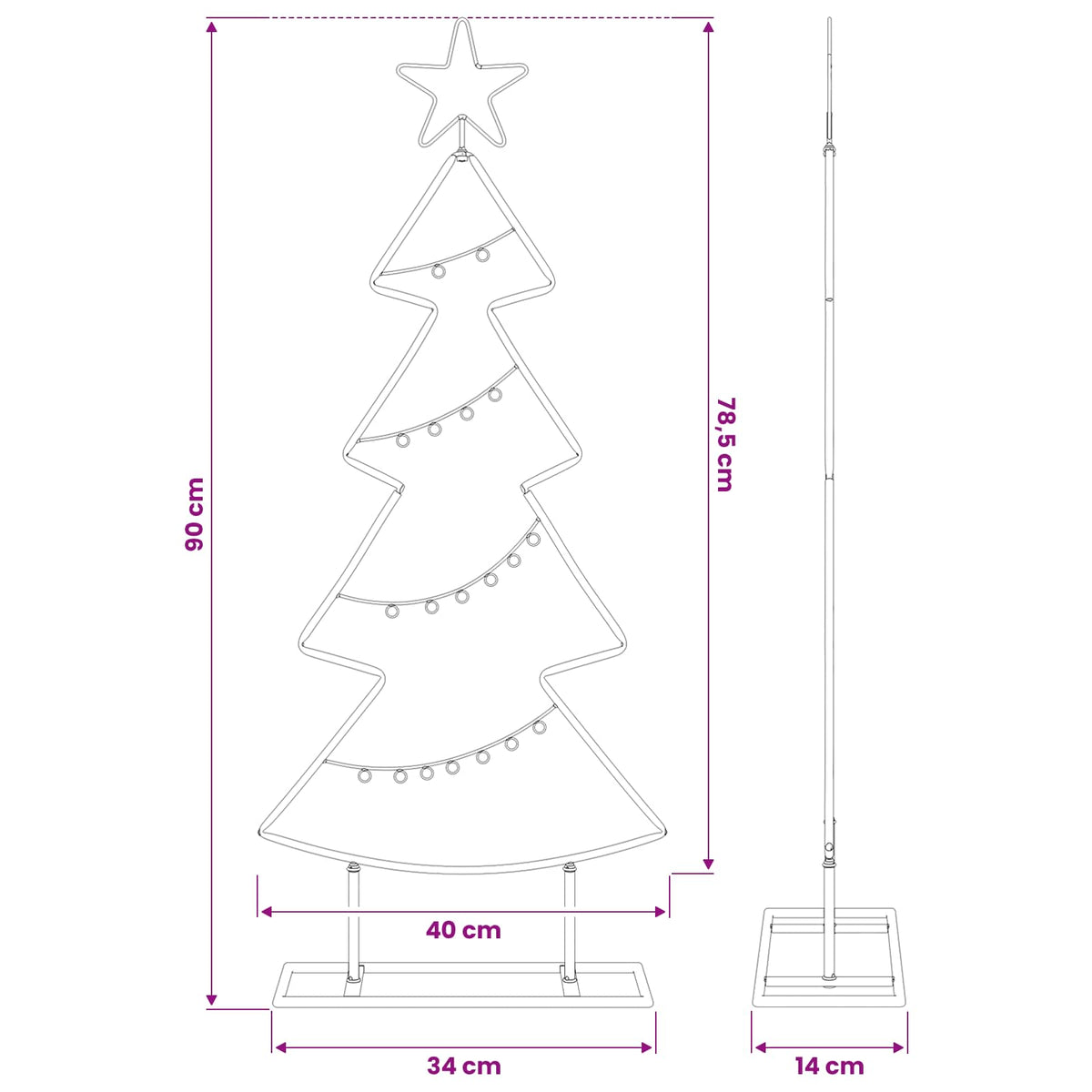 Metalinis Kalėdų medis Juoda 90,5 cm Plienas
