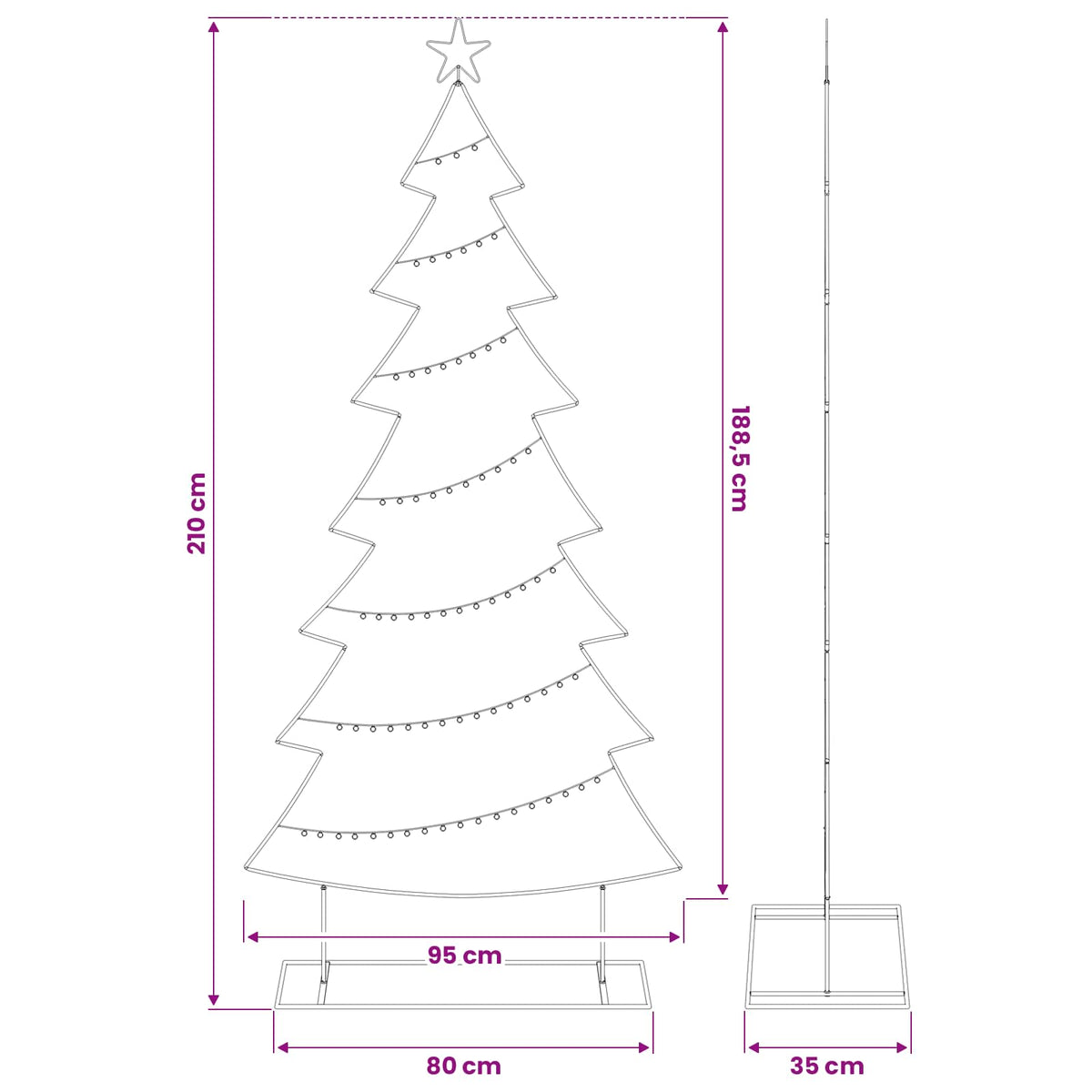 Metalinis Kalėdų medis Juoda 210 cm Plienas
