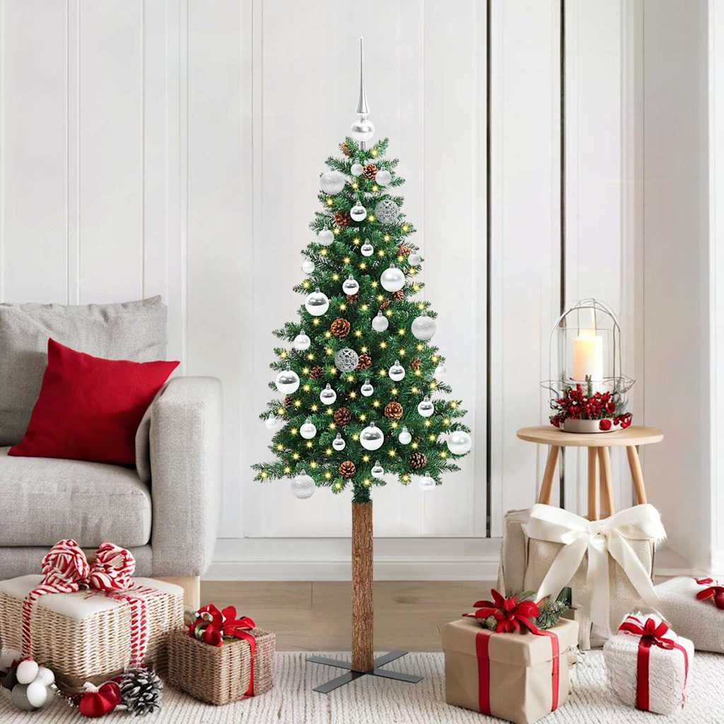 Slim Christmas Tree Green 150 cm PVC and Hard Pine