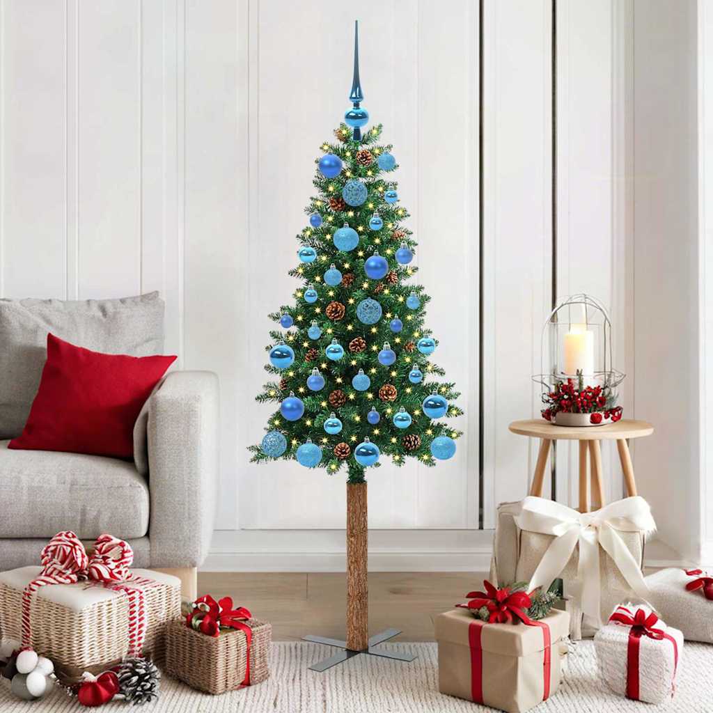 Slim Christmas Tree Green 150 cm PVC and Hard Pine Wood