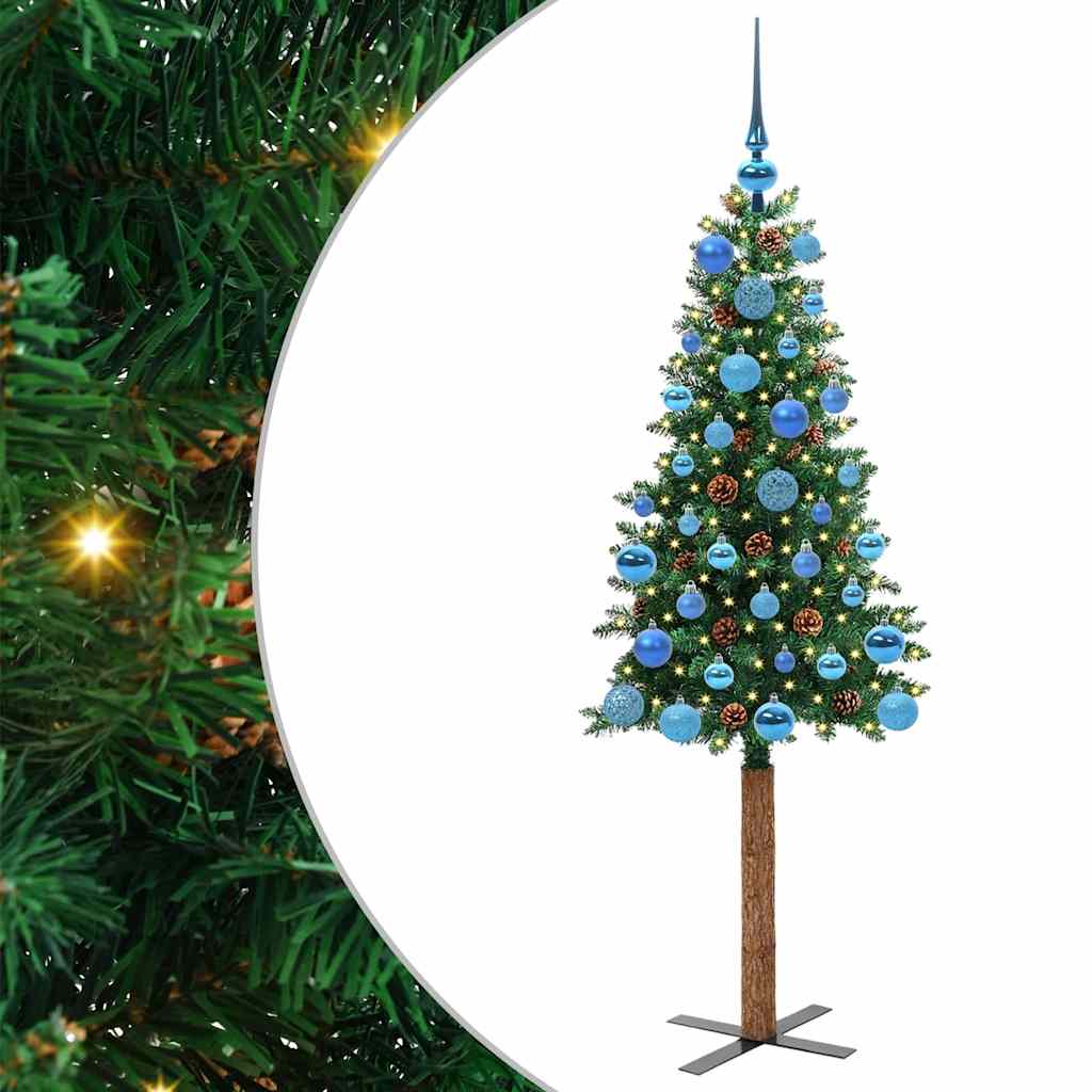 Slim Christmas Tree Green 150 cm PVC and Hard Pine Wood