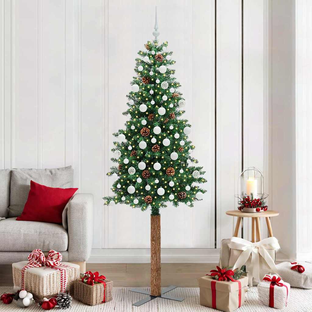 Slim Christmas Tree Green 210 cm PVC and Hard Pine