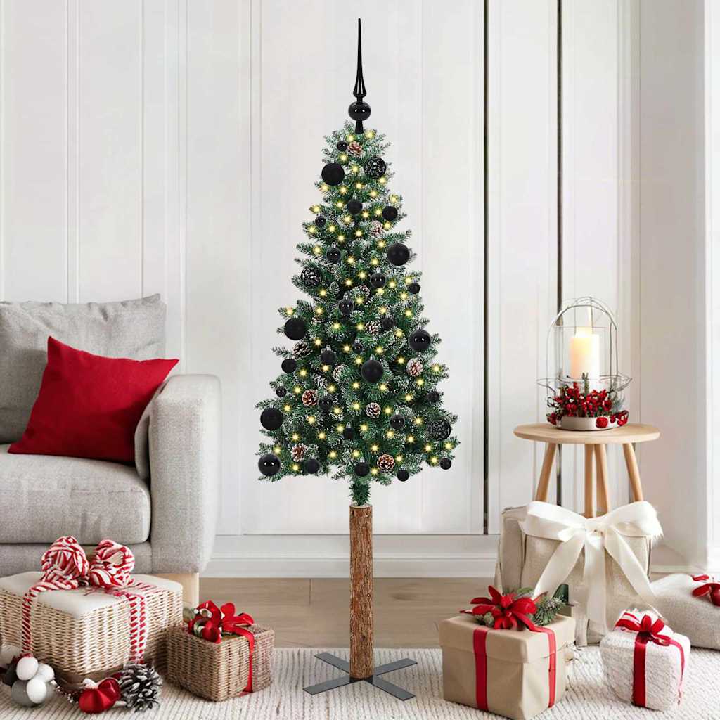 Slim Christmas tree HORIZON PINE, with 150 LED stand, Green and white, 150 cm.
