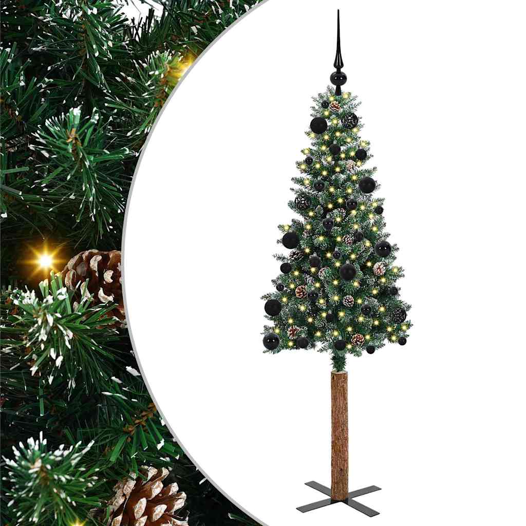 Slim Christmas tree HORIZON PINE, with 150 LED stand, Green and white, 150 cm.