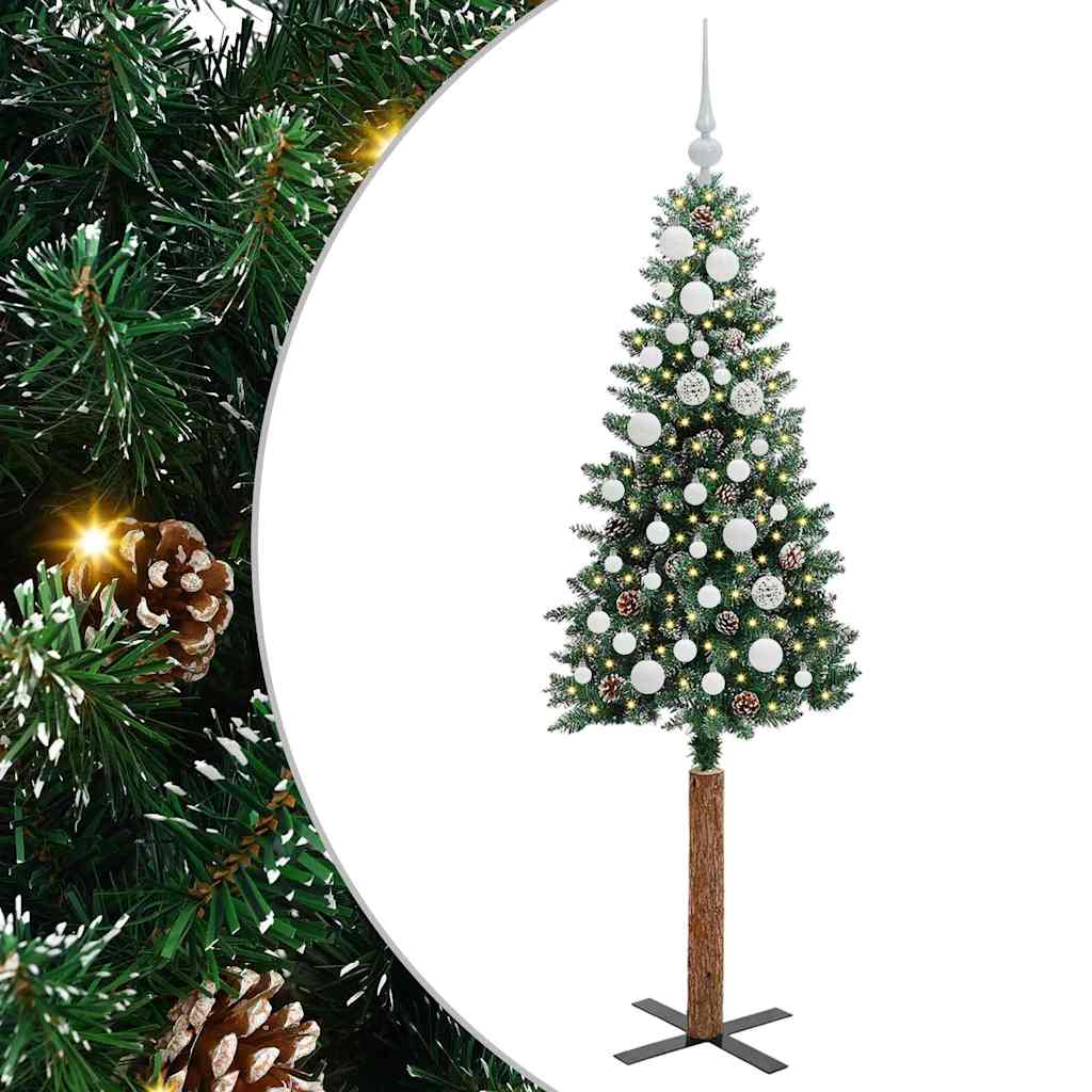 Slim Christmas tree HORIZON PINE, with 150 LED stand, Green and white, 150 cm.