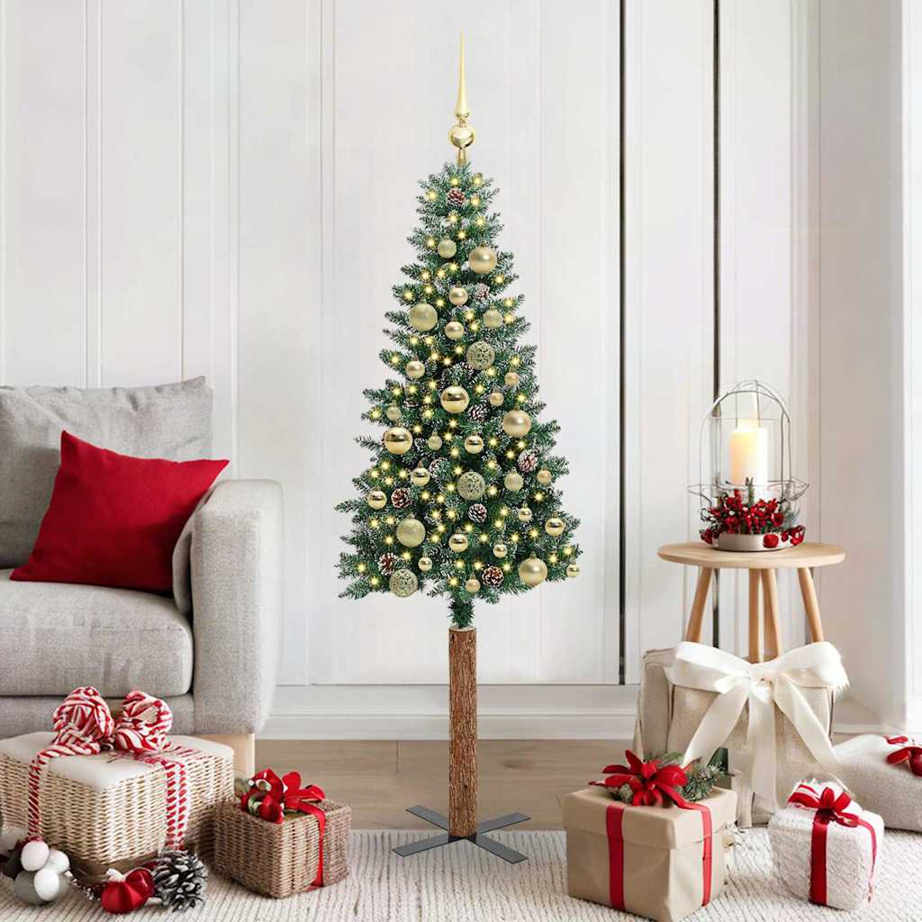 Slim Christmas Tree HORIZON PINE, with 150 LED stand Green and White 150 cm.