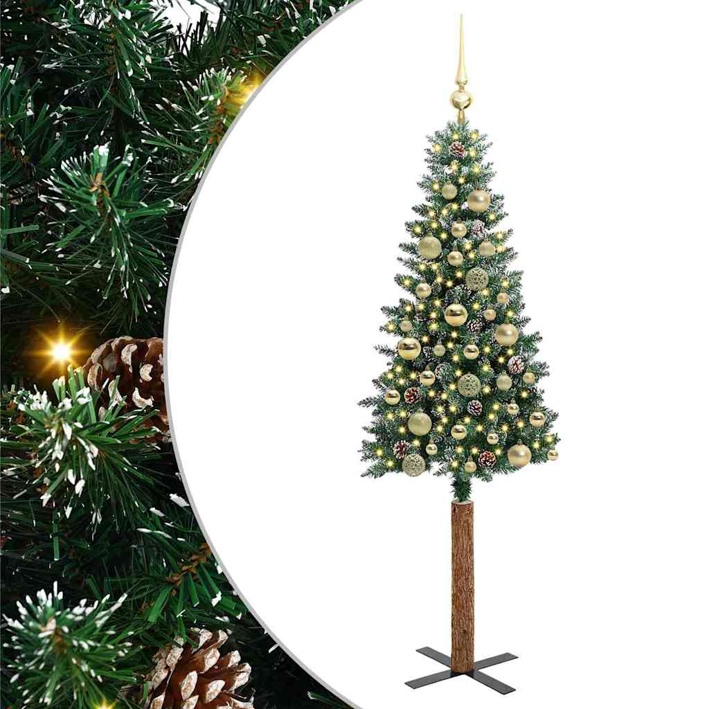 Slim Christmas Tree HORIZON PINE, with 150 LED stand Green and White 150 cm.