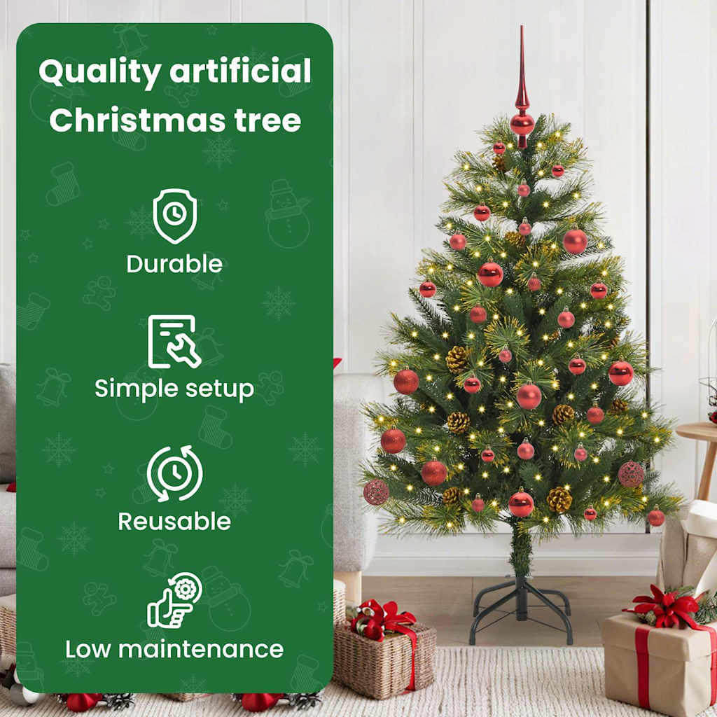 Artificial foldable Christmas tree NORDIC FROST, with pine cones 150 cm.