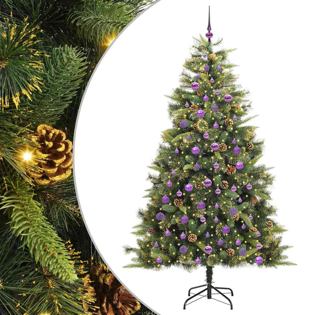 Dirbtinis sulankstomas kalėdų medis su kankorėžiais 210 cm