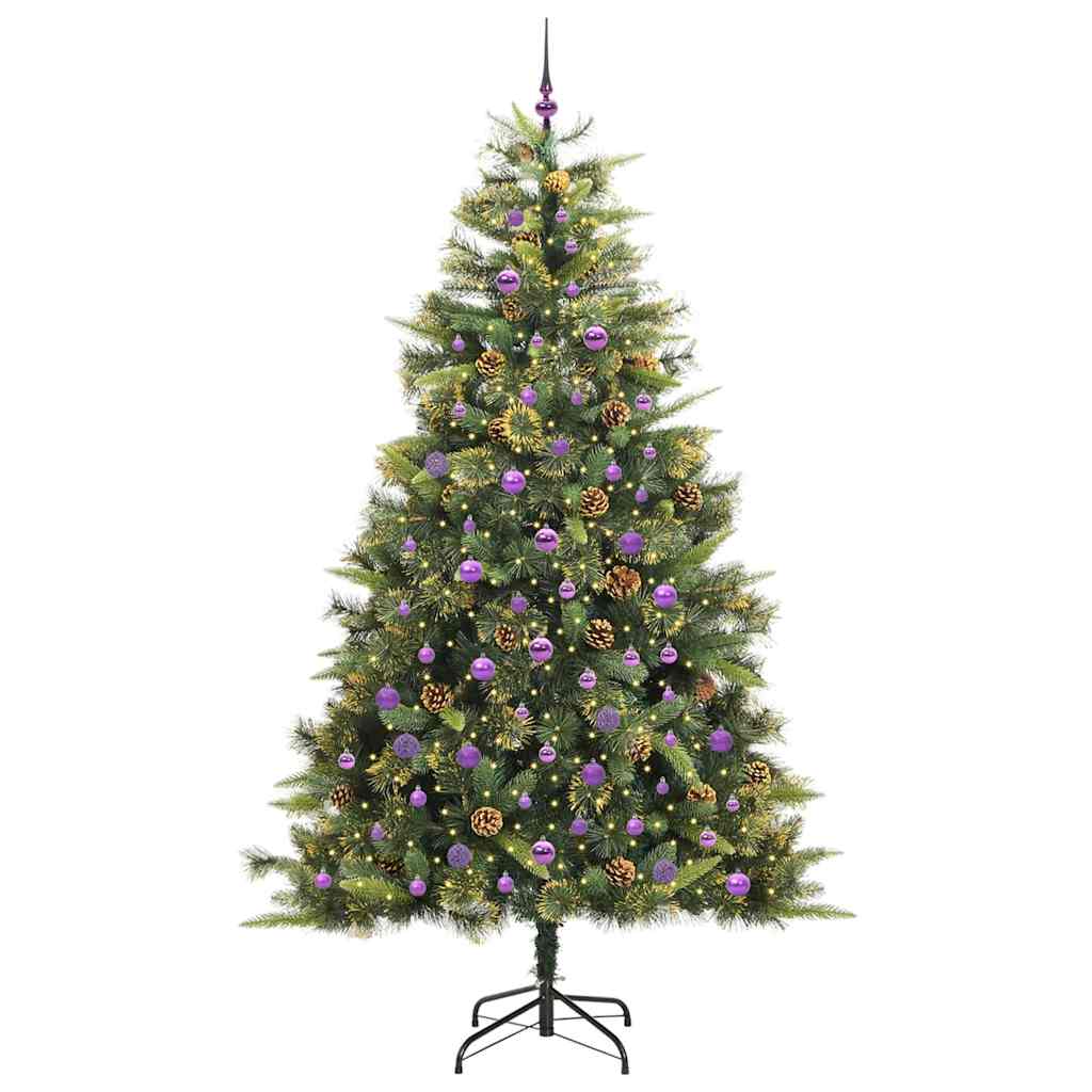 Dirbtinis sulankstomas kalėdų medis su kankorėžiais 240 cm