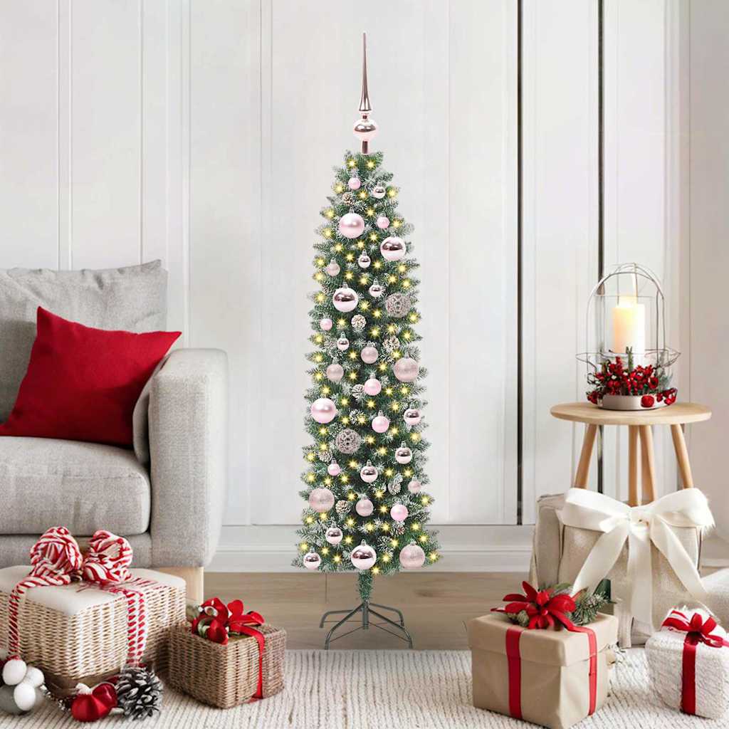Artificial Slim Christmas Tree with 150 LED Green and White 120 cm