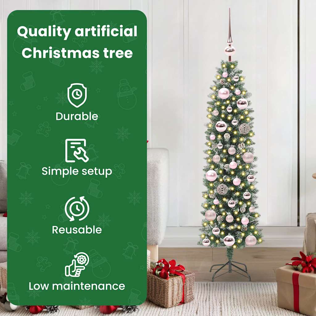 Artificial Slim Christmas Tree with 150 LED Green and White 120 cm