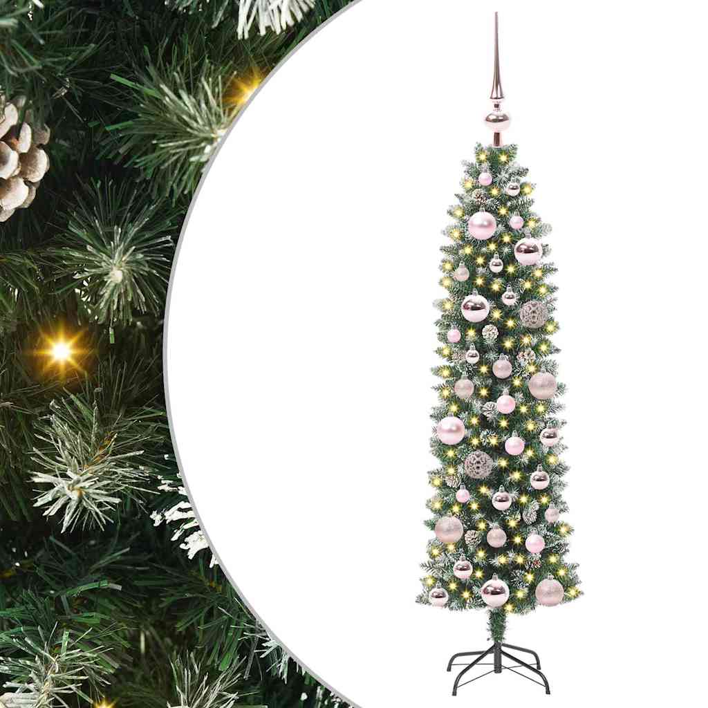 Artificial Slim Christmas Tree with 150 LED Green and White 120 cm