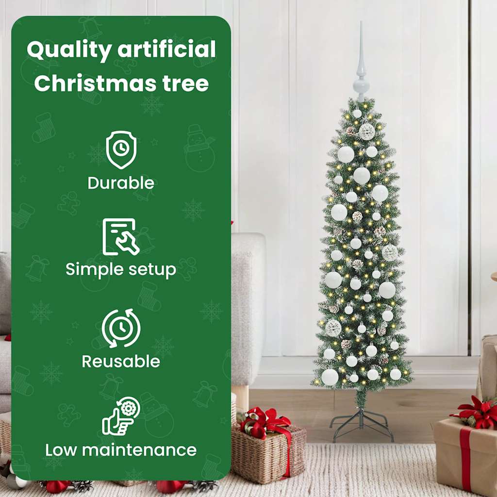 Dirbtinis lieknas Kalėdų medis su 150 LED Žalia ir balta 120 cm
