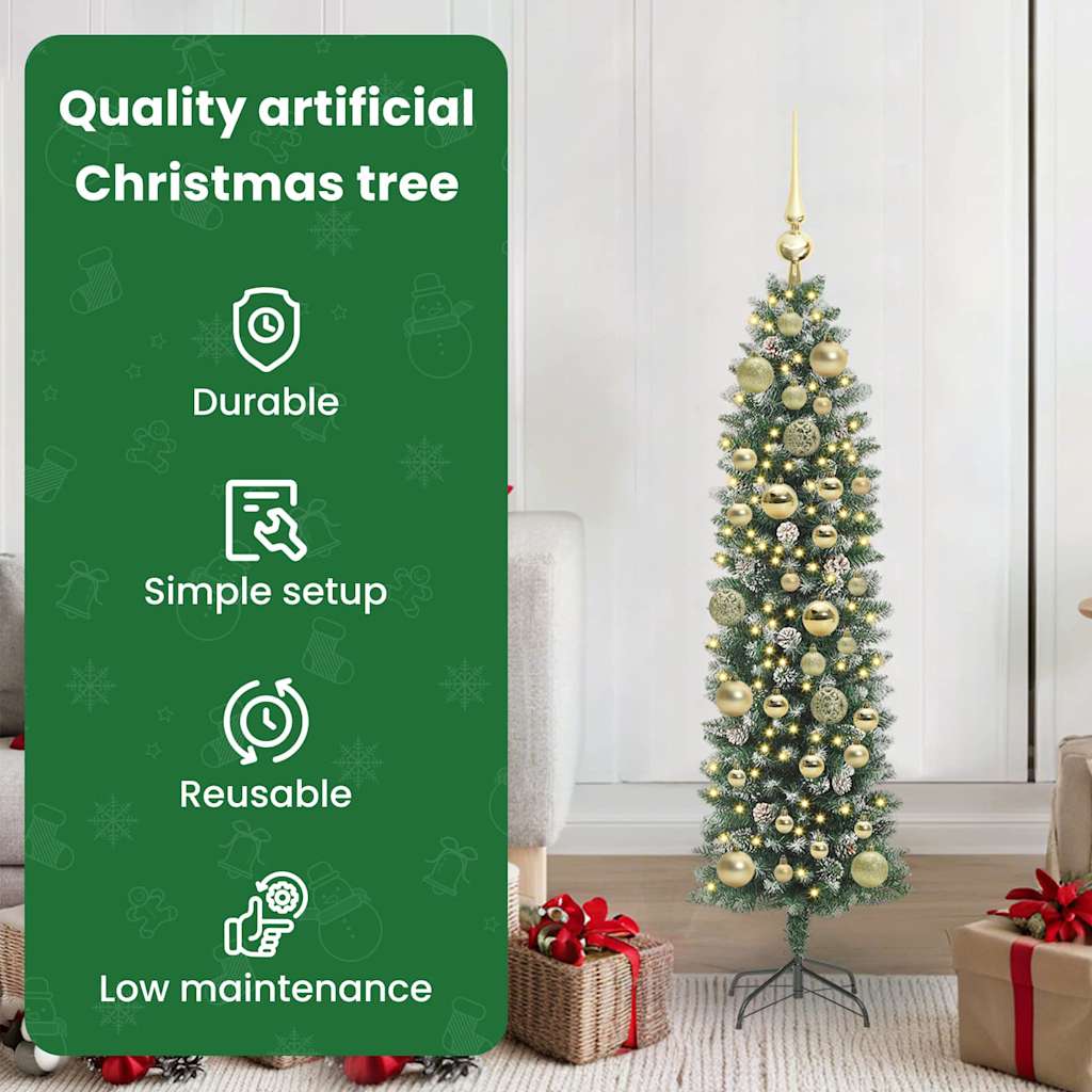 Dirbtinis lieknas Kalėdų medis su 150 LED Žalia ir balta 120 cm