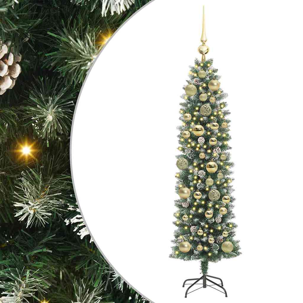Dirbtinis lieknas Kalėdų medis su 150 LED Žalia ir balta 120 cm