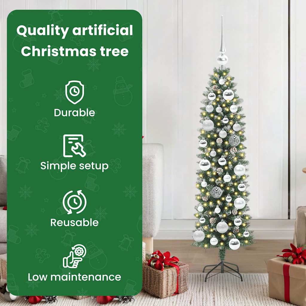Dirbtinis lieknas Kalėdų medis su 150 LED Žalia ir balta 120 cm