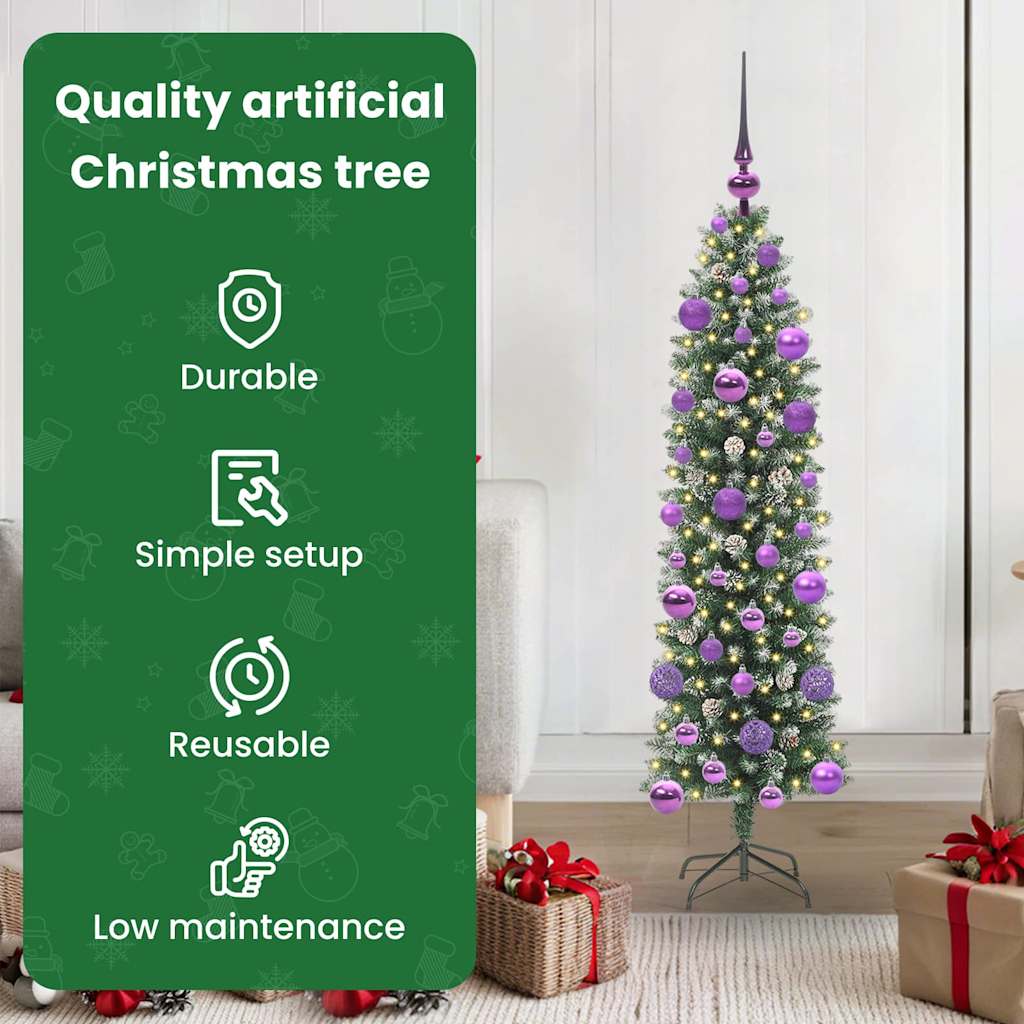 Dirbtinis lieknas Kalėdų medis su 150 LED Žalia ir balta 120 cm