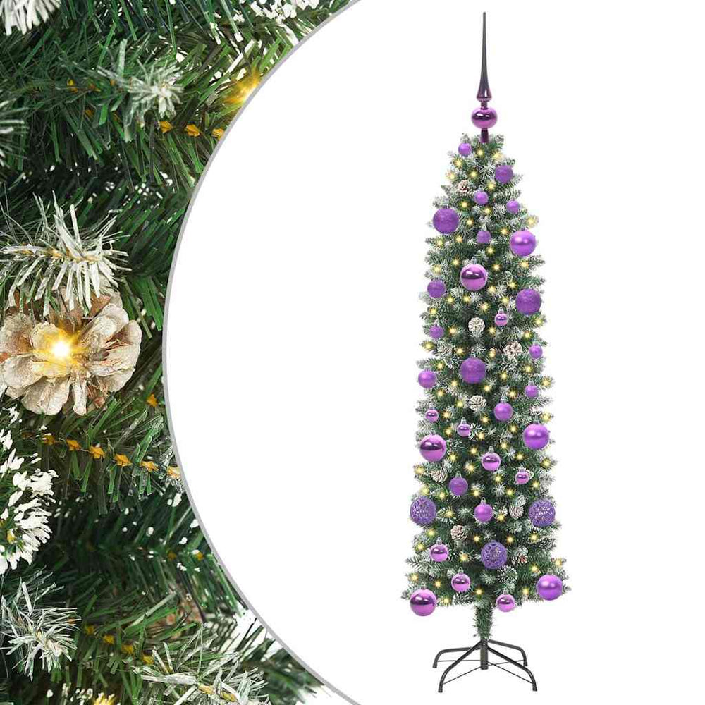 Dirbtinis lieknas Kalėdų medis su 150 LED Žalia ir balta 120 cm