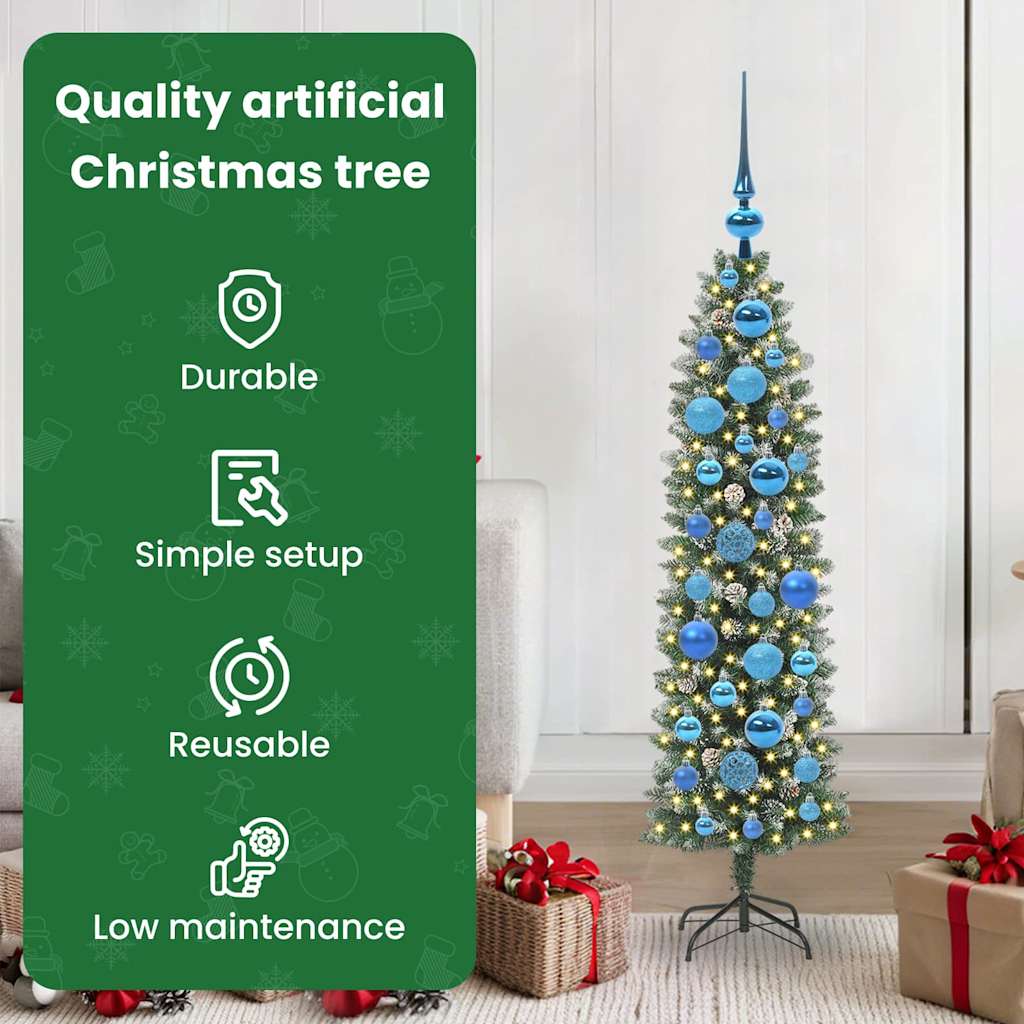 Dirbtinis lieknas Kalėdų medis su 150 LED Žalia ir balta 120 cm