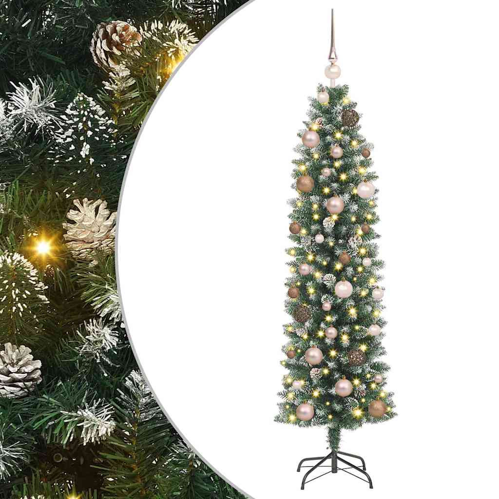 Dirbtinis lieknas Kalėdų medis Žalia ir balta 150 cm