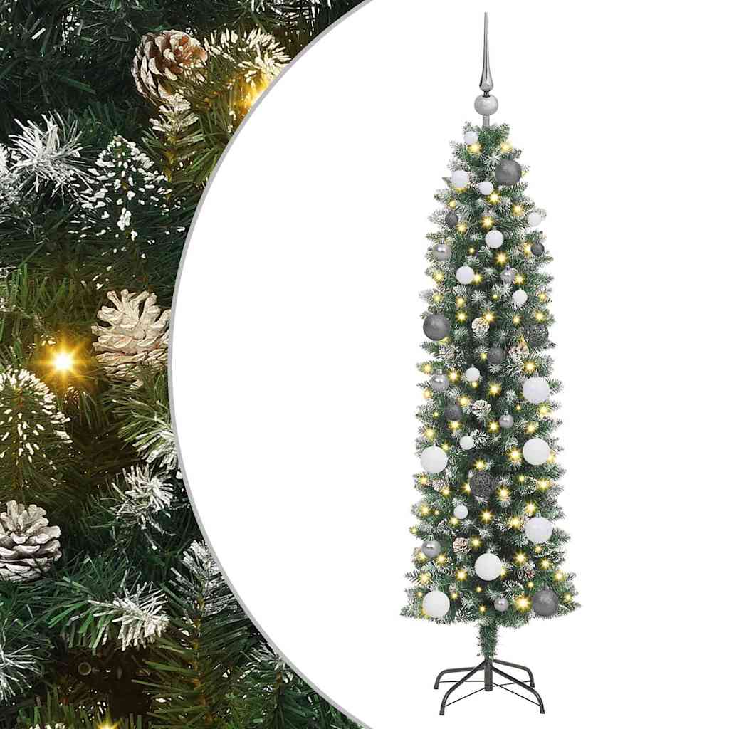 Dirbtinis lieknas Kalėdų medis su 150 LED Žalia ir balta 150 cm