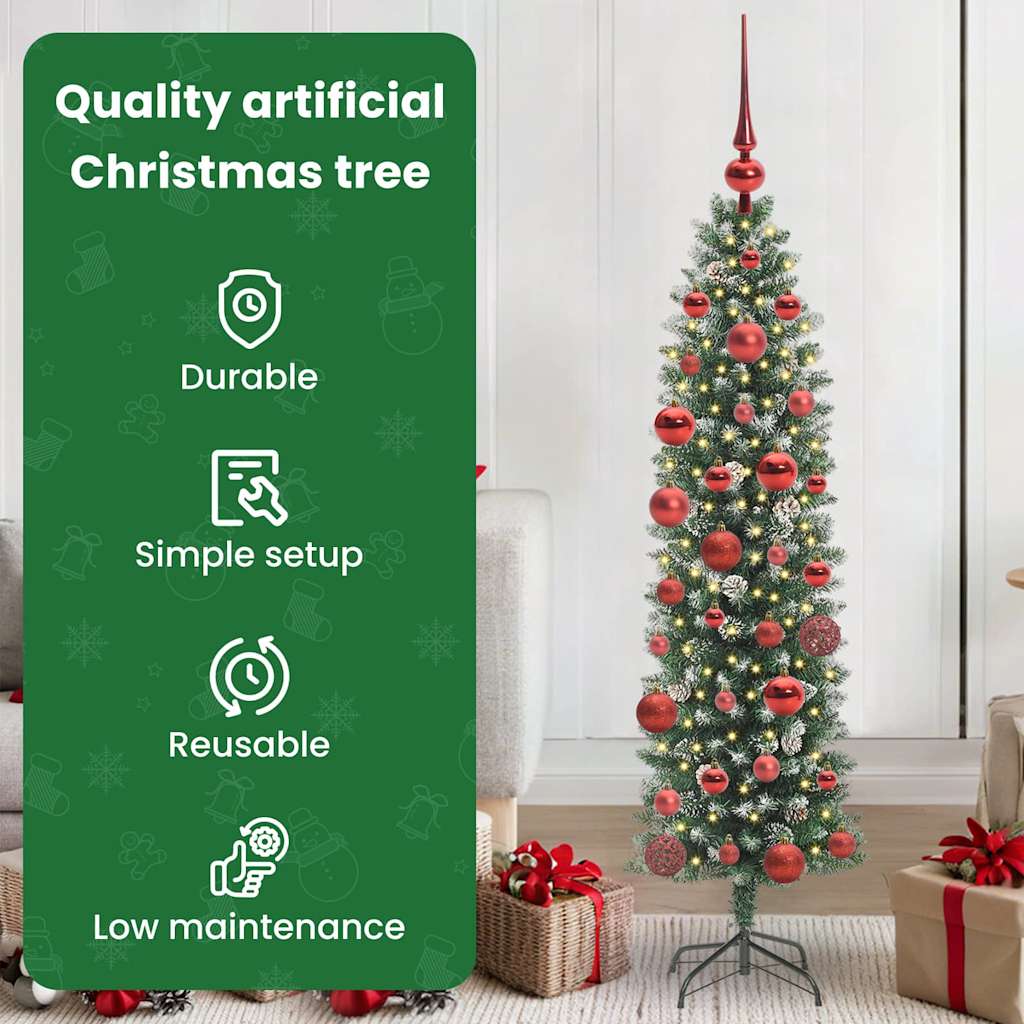 Dirbtinis lieknas Kalėdų medis su 150 LED Žalia ir balta 150 cm